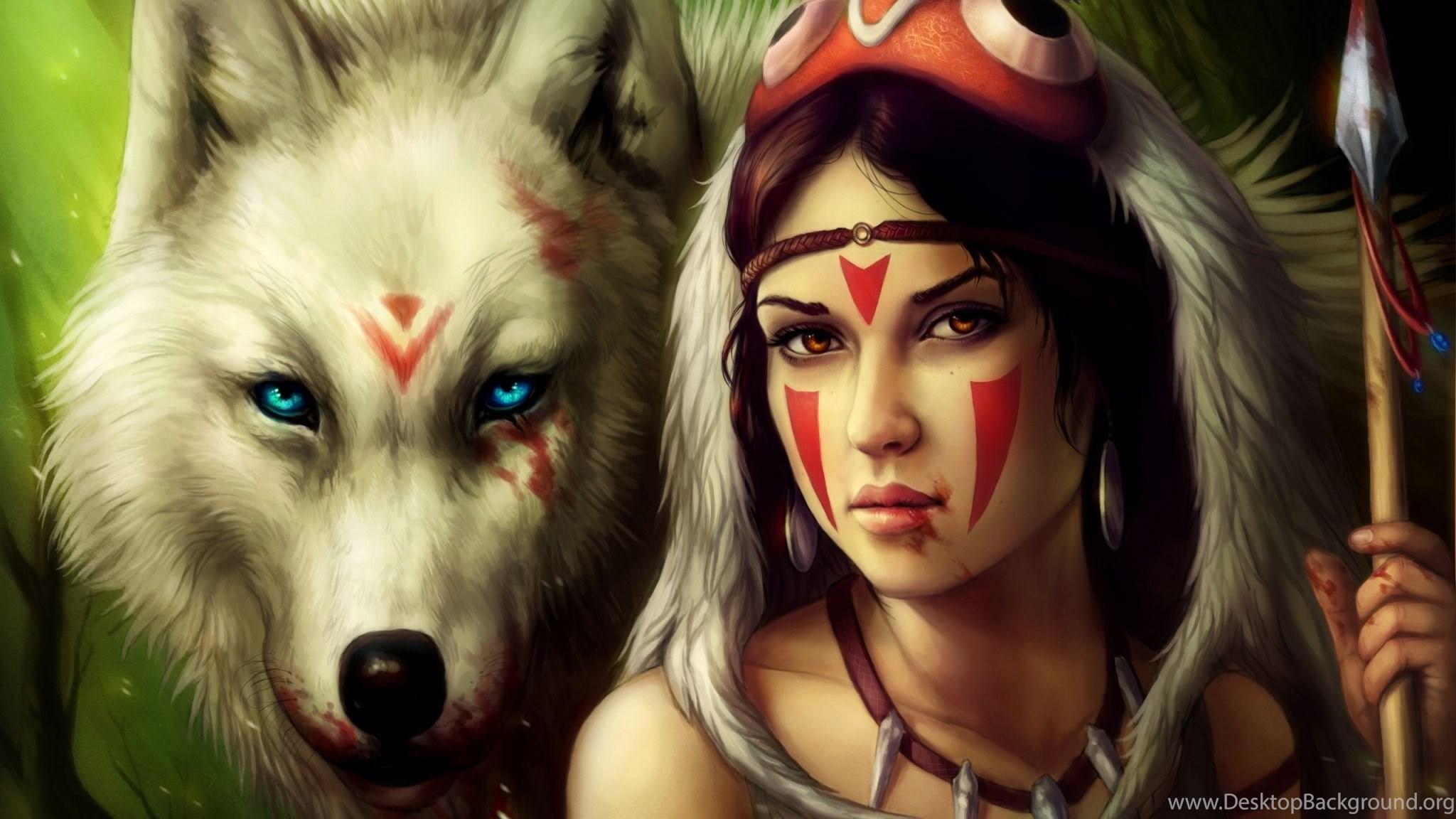 2048x1152 Download Wallpaper 2048x1152 Girl, Spear, Warrior, Wolf HD HD. Desktop Background