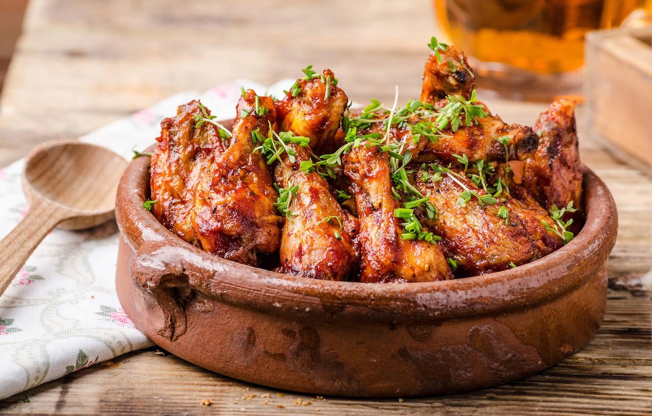 1332x850 Wallpaper greens, chicken, meat image for desktop, section еда
