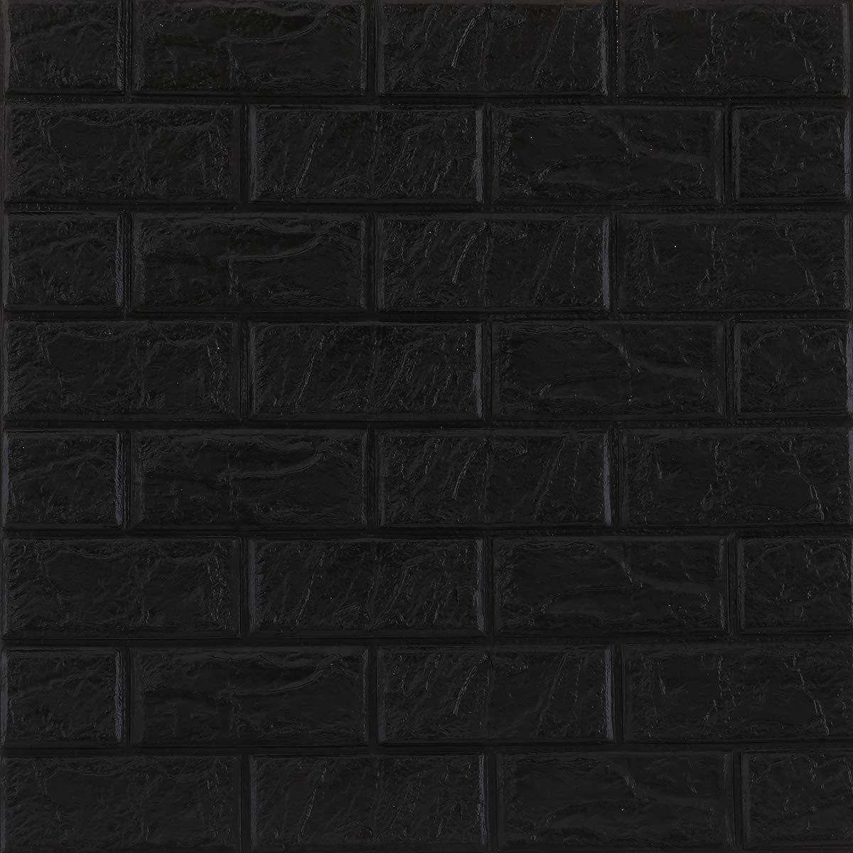 1200x1200 Pcs Self Adhesive 3D Brick Wallpaper Peel And Stick Tile Faux Foam Brick Wall Panels For Bathroom, Kitchen, Living Room Home Decoration (2 By 2 Sq Per Pcs), Black