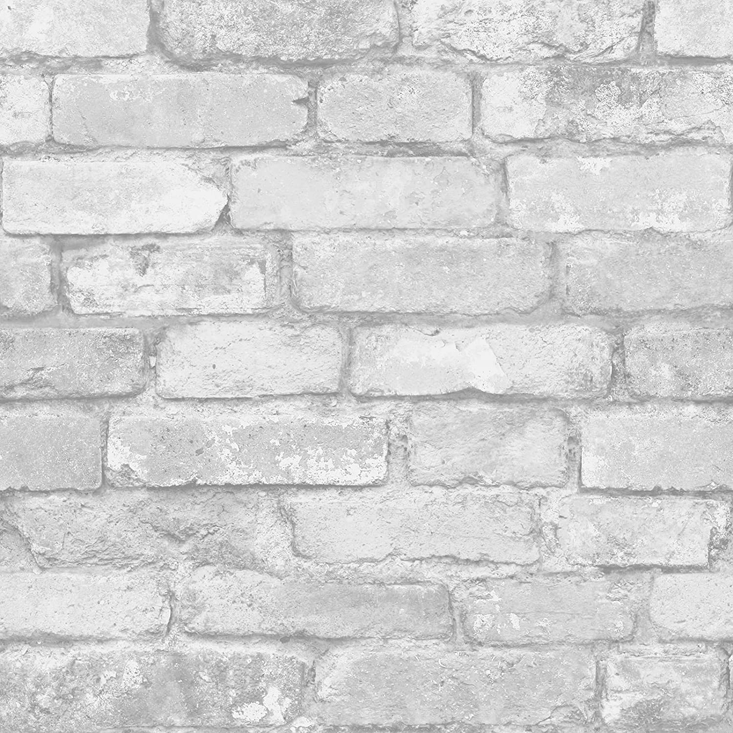 1500x1500 White and Silver Rustic Brick Effect Wallpaper Wallcoverings FD41488