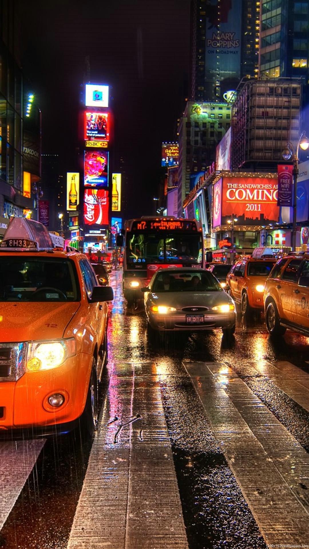 1080x1920 City Night New York Wallpaper HD York Taxi Night