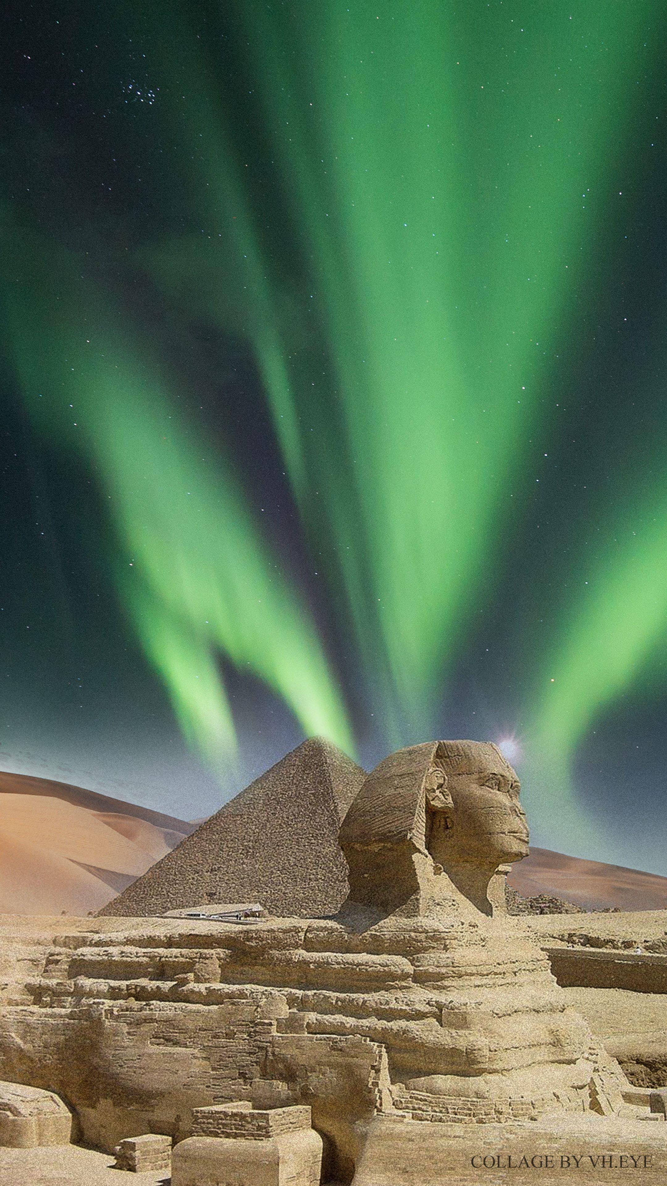 2160x3840 Pyramid Giza Egypt Wallpaper iPhone / Android Art by Vh.Eye Northern Lights Aurora Borealis. Egypt wallpaper, Digital collage art, Giza egypt