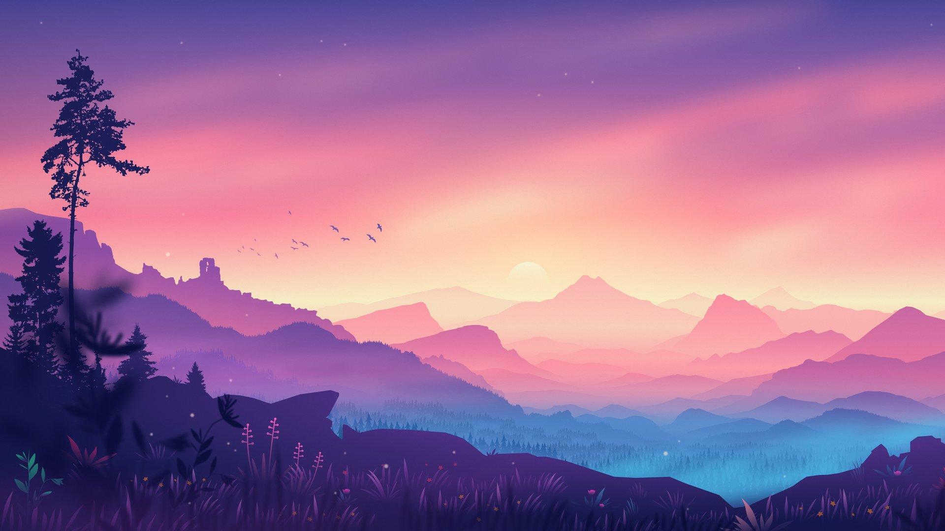 1920x1080 Valley, Landscape, Mountains, Gradient background, Colorful background, 4k Free deskk wallpaper, Ultra HD
