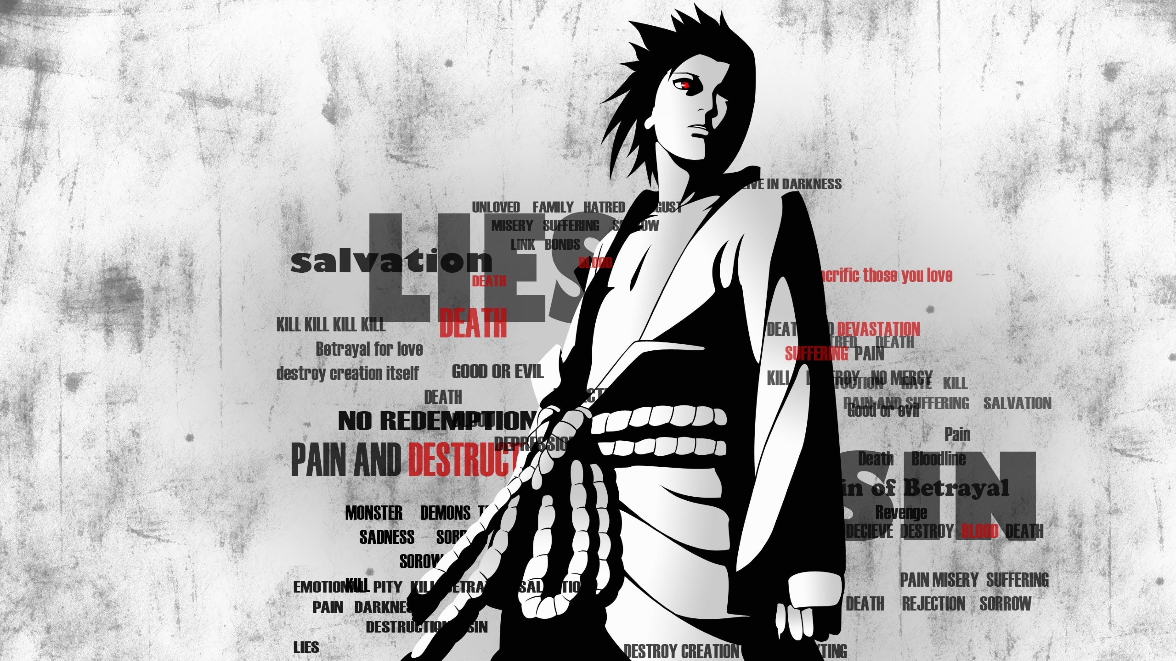 3840x2160 Download 3840x2160 Naruto, Uchiha Sasuke, Painful Words, Black And White Wallpaper for UHD TV