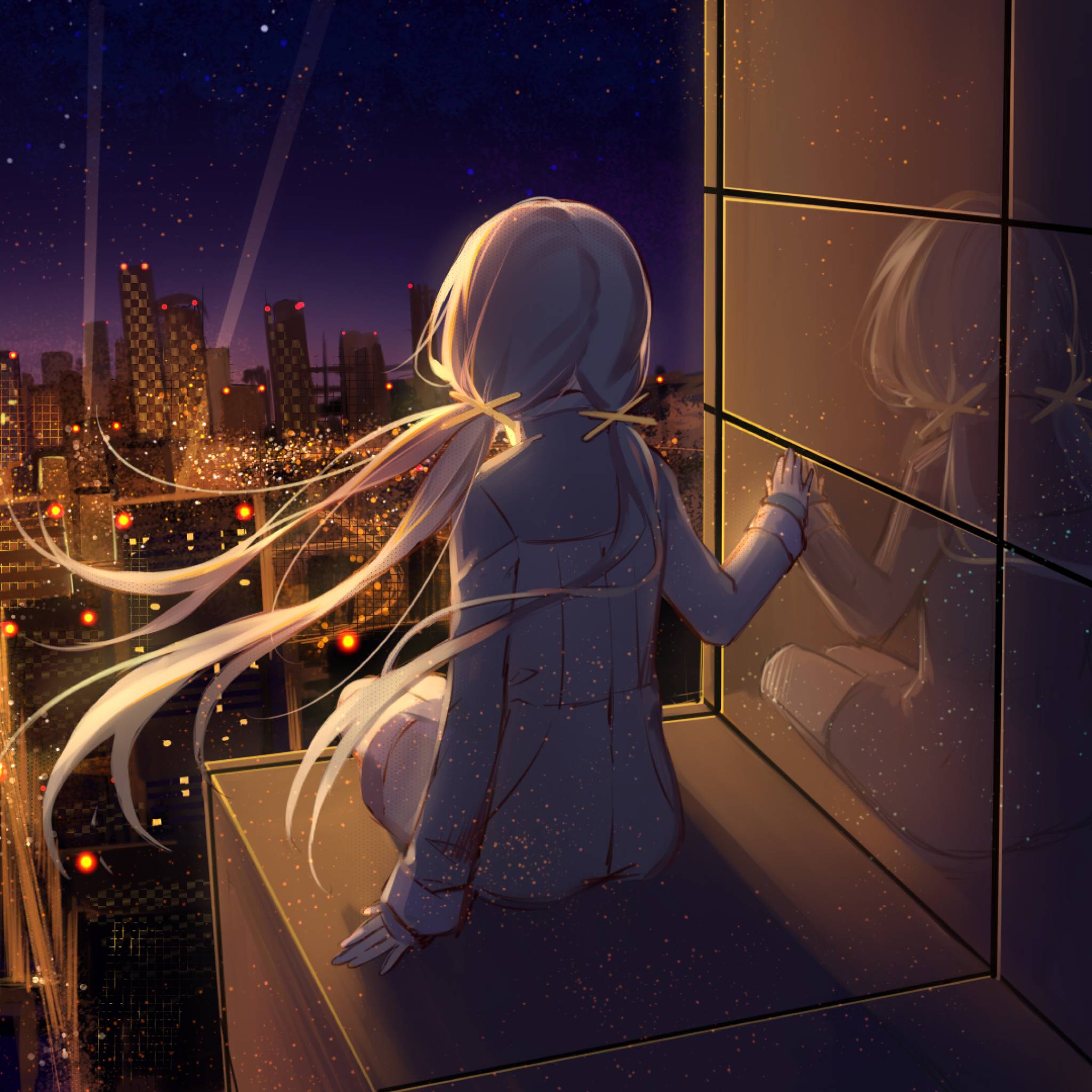 2048x2048 Anime Girl Looking at Stars iPad Air Wallpaper, HD Anime 4K Wallpaper