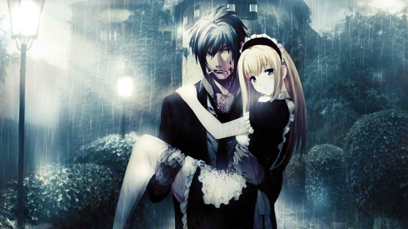 Download Dark Aesthetic Anime Couple Digital Painting Wallpaper |  Wallpapers.com