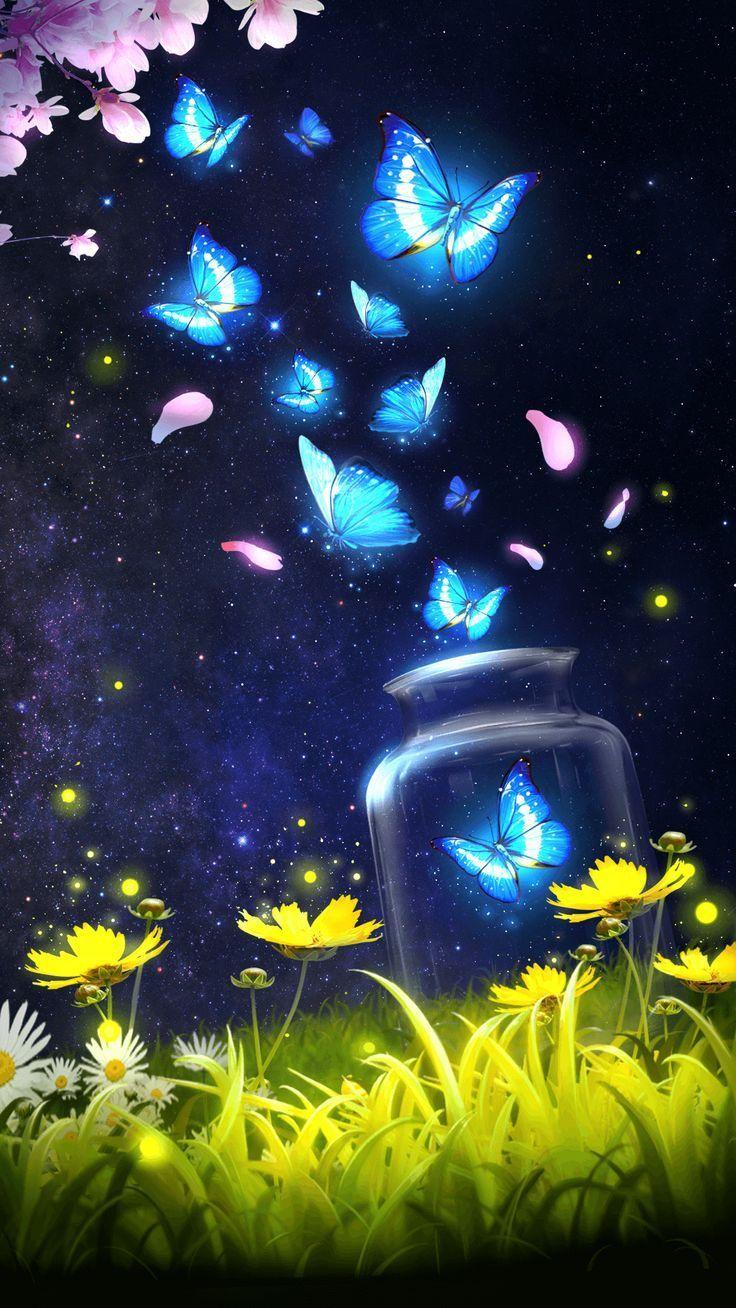 736x1308 Android Live Wallpaper Background!Shiny Blue Butterfly Live Wallpaper With Starr., #android. Butterfly Wallpaper Iphone, Butterfly Wallpaper, Nature Wallpaper