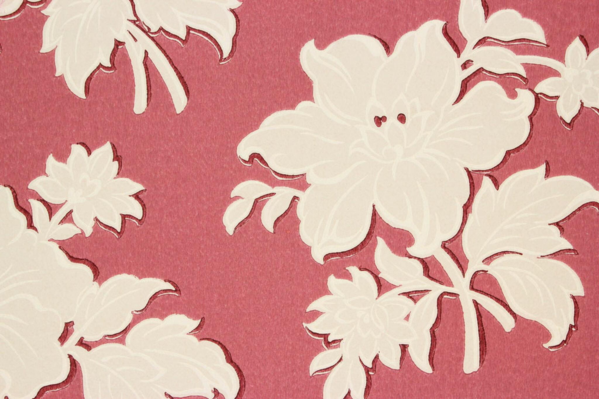 2048x1366 1940s Vintage Wallpaper Large White Floral on Red's Vintage Wallpaper