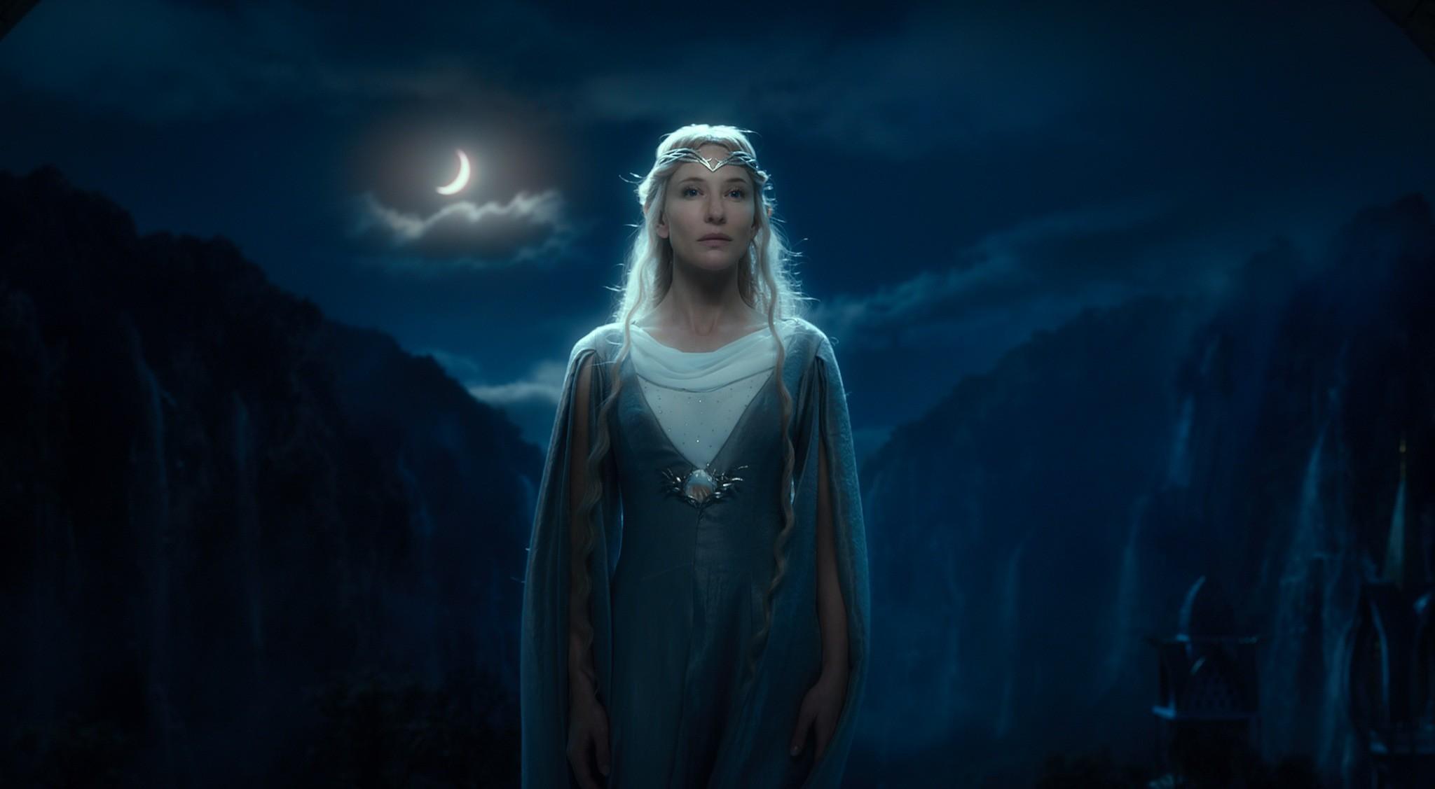 2048x1127 #Galadriel, #The Lord of the Rings: The Fellowship of the Ring, #Cate Blanchett, #fantasy art, #blonde, #The Hobbit: An Unexpected Journey, #elves, #moonlight, #movies wallpaper. Mocah HD Wallpaper