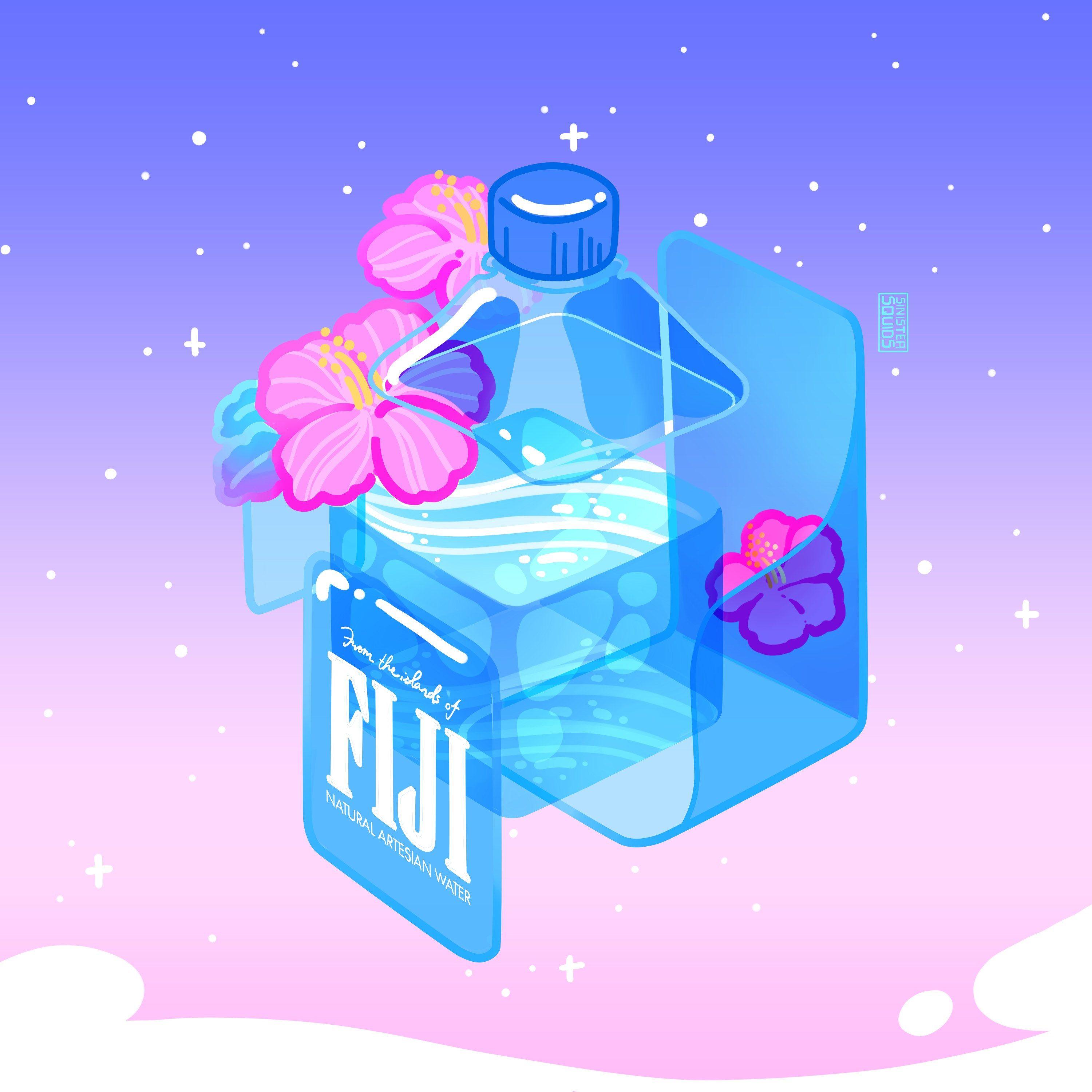 3000x3000 Holographic Fiji Water. Waterproof. Ramen Sticker. Aesthetic Anime Stickers. vaporwave Anime Lover. Laptop. Aesthetic anime, Vaporwave wallpaper, Kawaii art