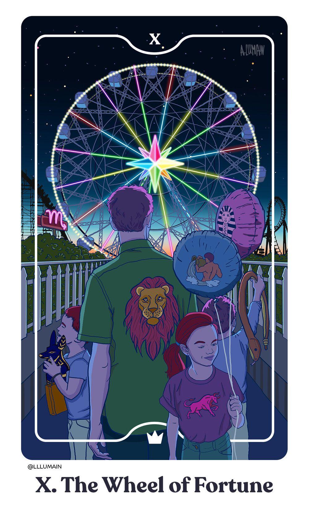 1000x1667 10. The Wheel of Fortune card from the Deck of Luminaries by Alex Lumain. Wheel of fortune tarot, Tarot cards art, Tarot major arcana