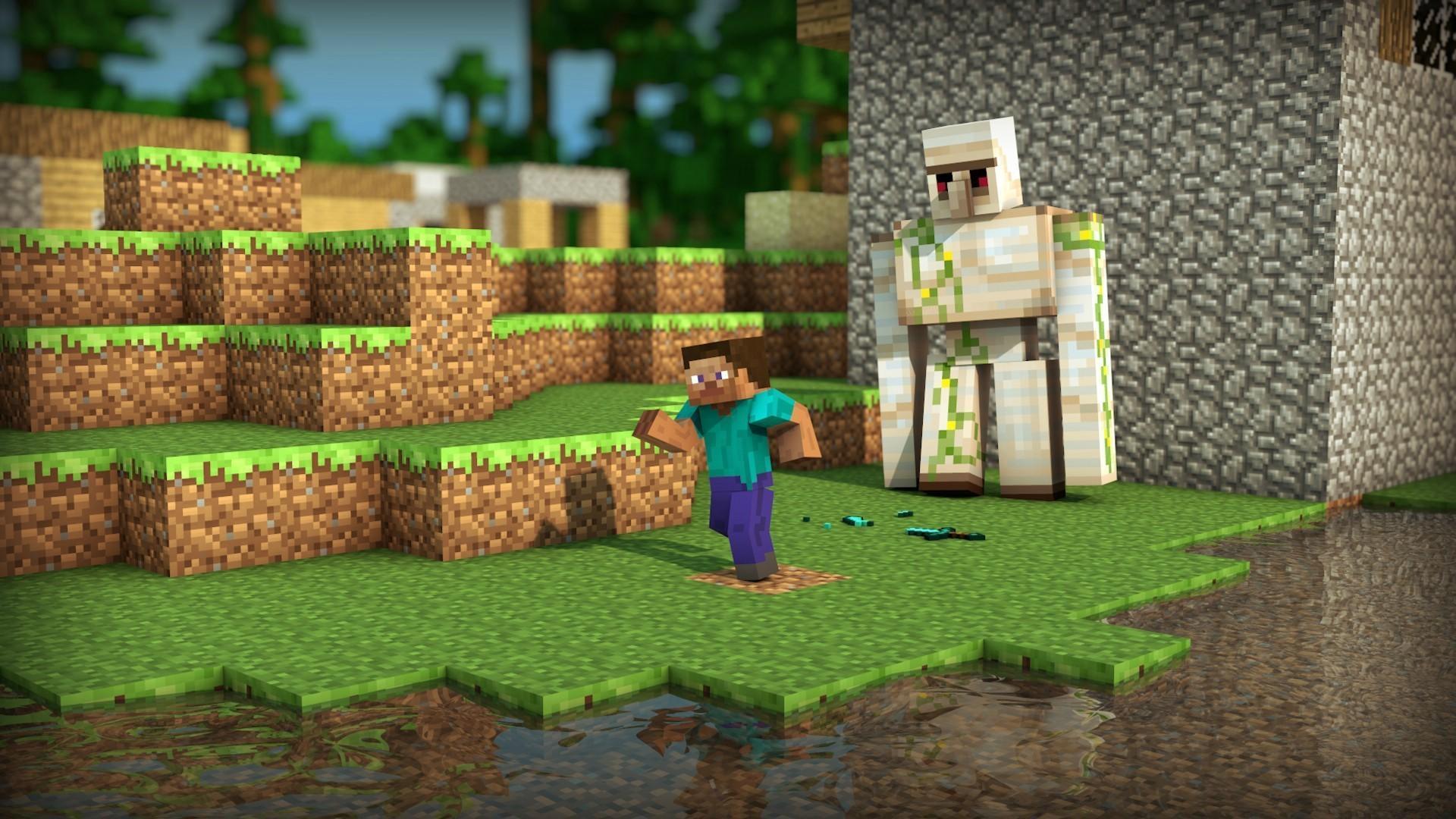 1920x1080 Minecraft Iron Golem And Steve HD Wallpaper