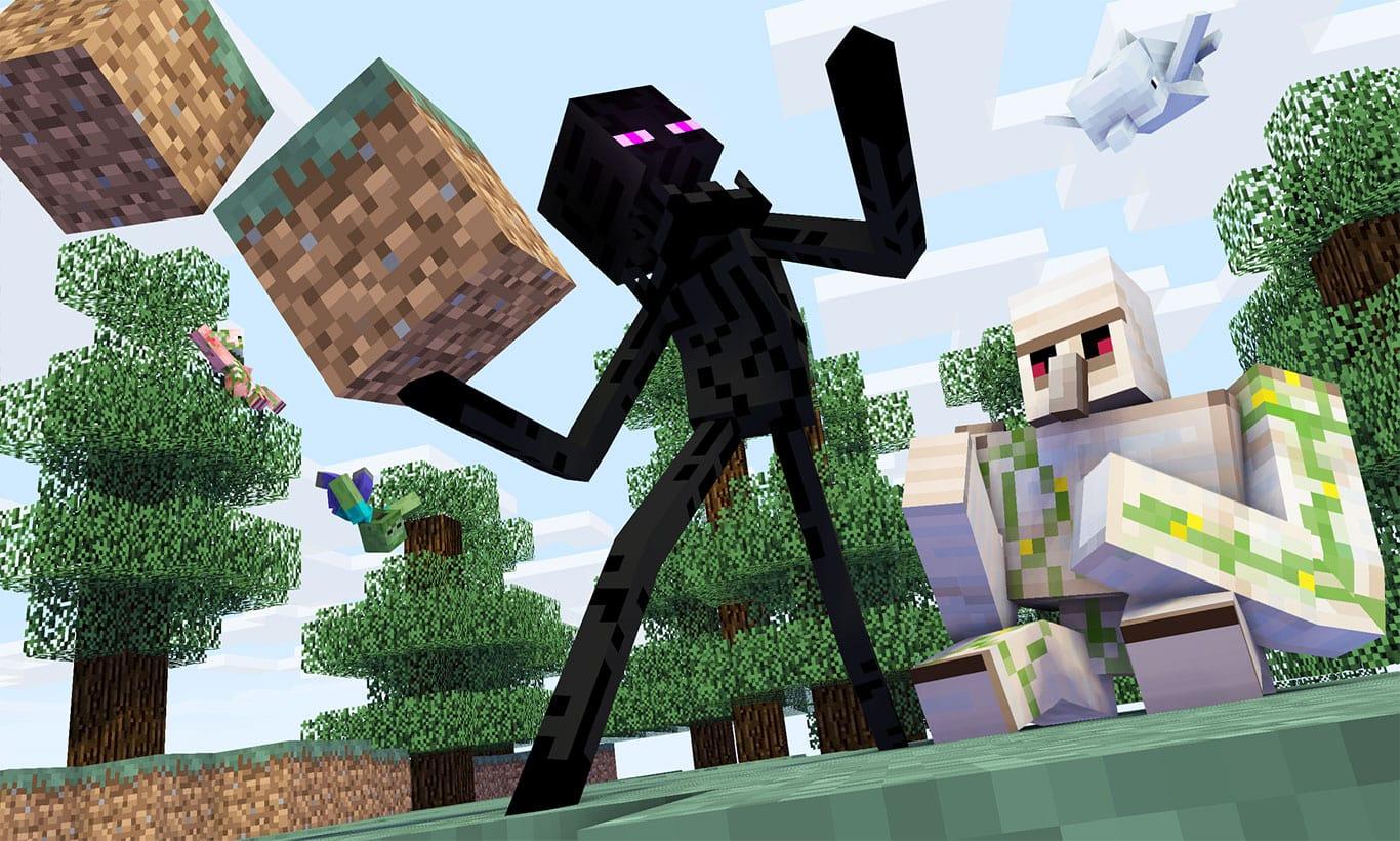 1366x820 Minecraft Enderman and Iron Golem Wallpaper Mural
