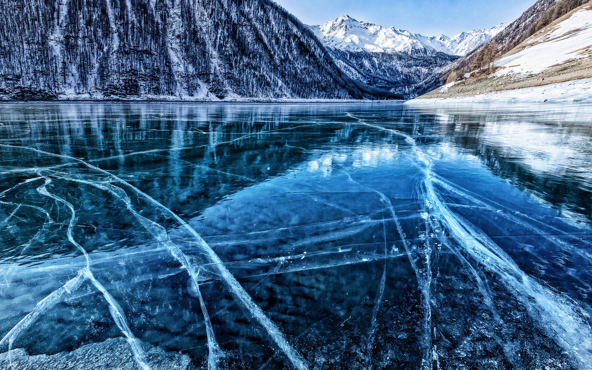 1920x1200 Download wallpaper winter, frozen lake, ice, cracks in ice, mountains, beautiful nature, HDR for desktop with resolution 1920x1200. High Quality HD picture wallpaper