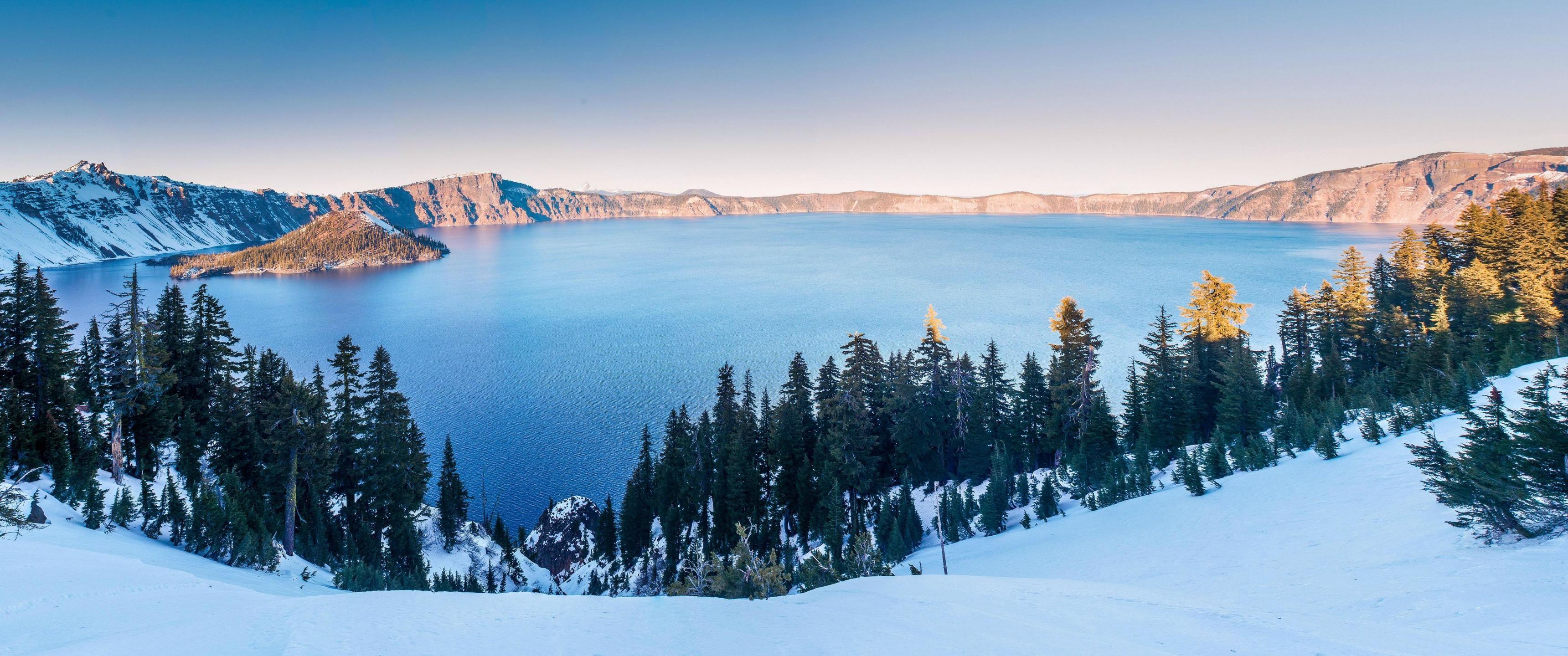 3440x1440 Crater Lake in winter [3440 x 1440]