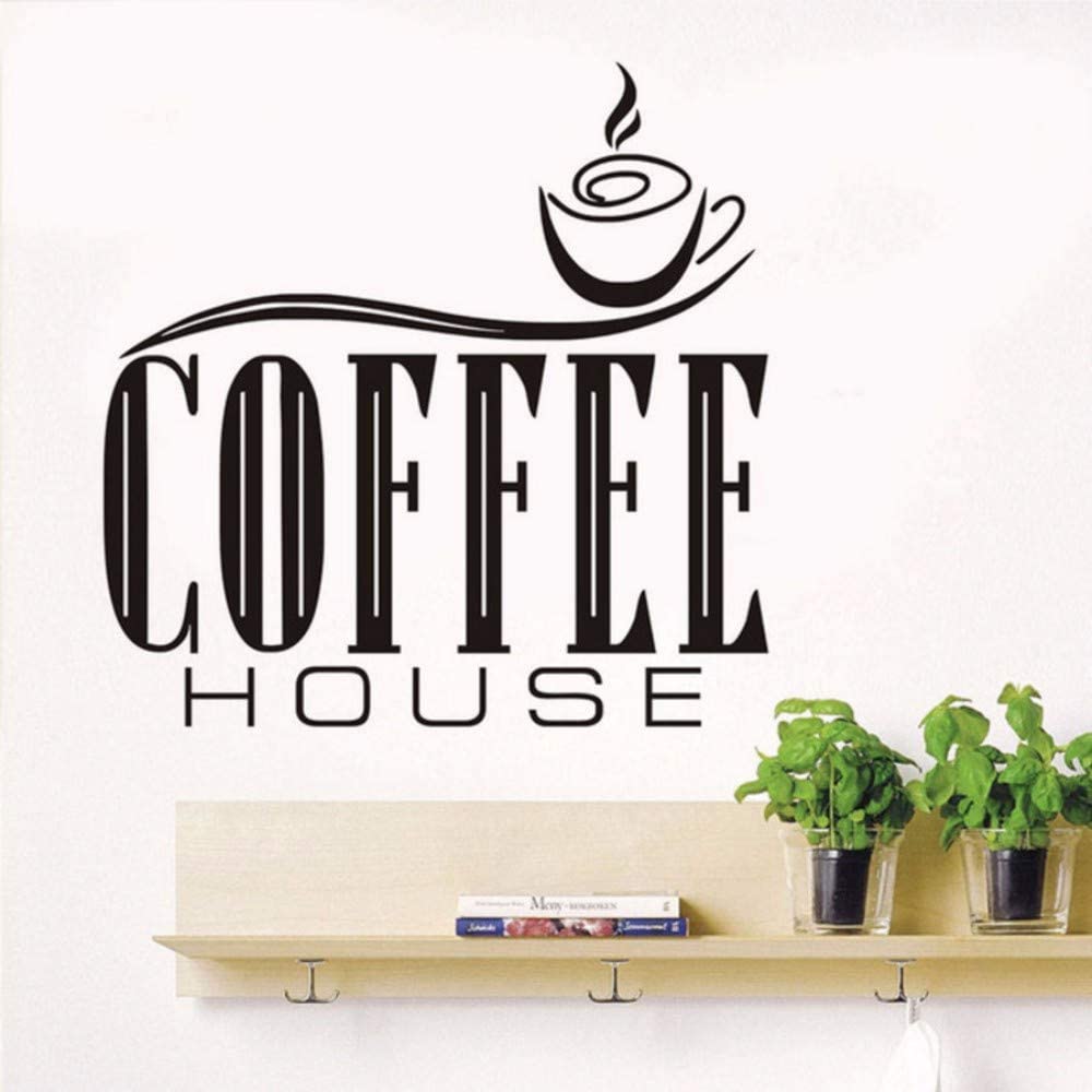 1000x1000 RTFC 59X59Cm Coffee House Quotes Wall Sticker DIY Removable Cute Coffee Cup Wallpaper Kitchen Restaurant Vinyl Wall Decals: Home & Kitchen