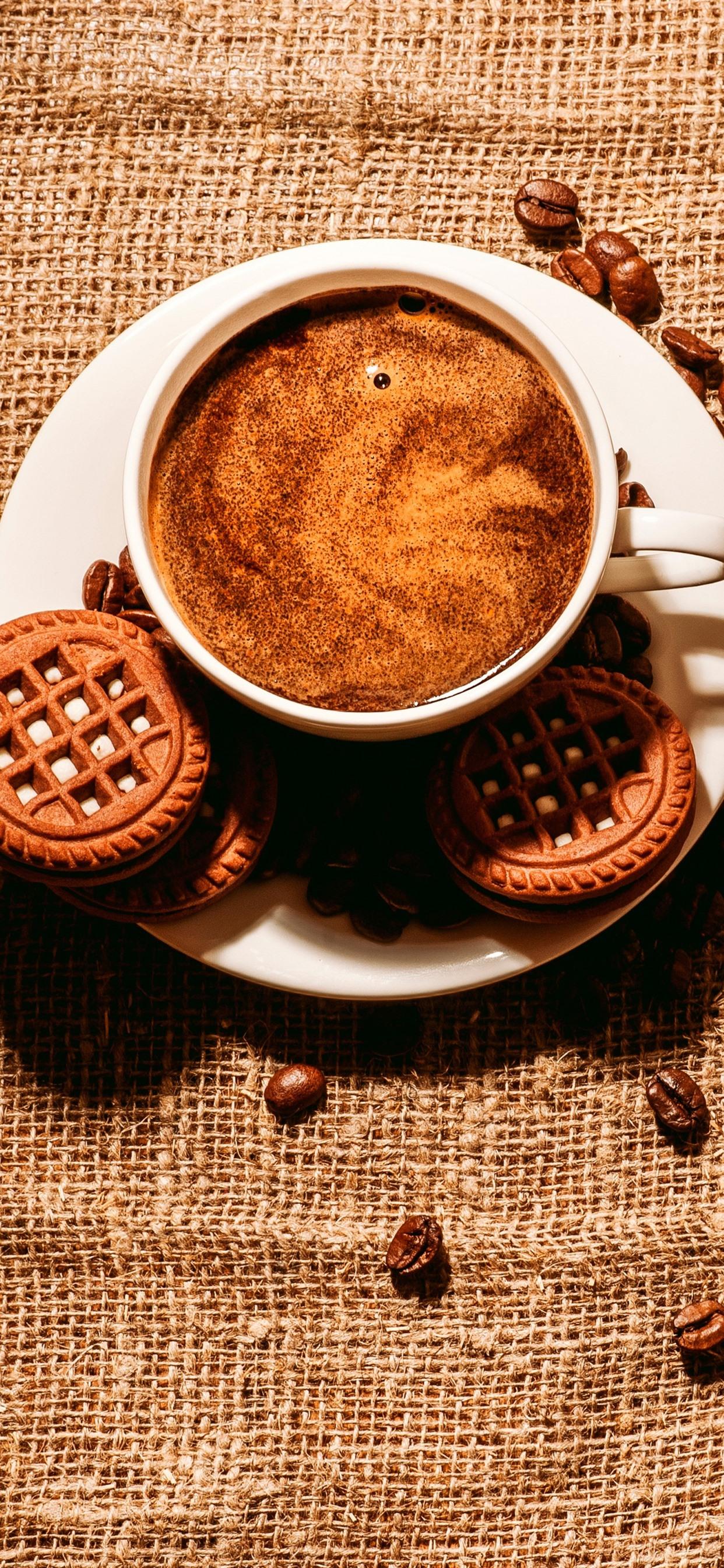 1242x2688 Coffee And Coffee Beans, Cup, Cookies 1242x2688 IPhone 11 Pro XS Max Wallpaper, Background, Picture, Image