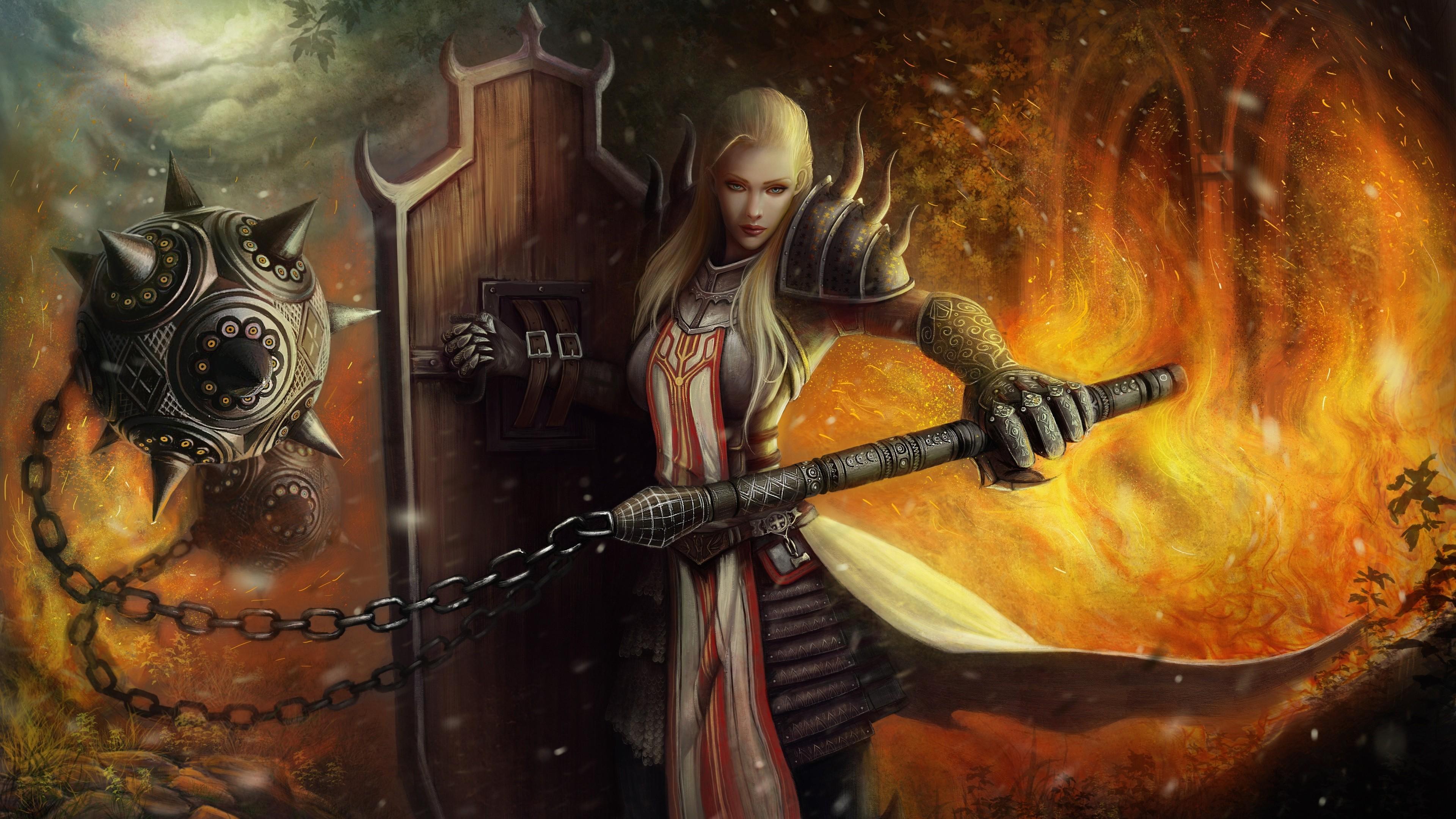 3840x2160 Download 3840x2160 Diablo 3: Reaper Of Souls, Women, Sword, Chain, Crusader, Armored Wallpaper for UHD TV