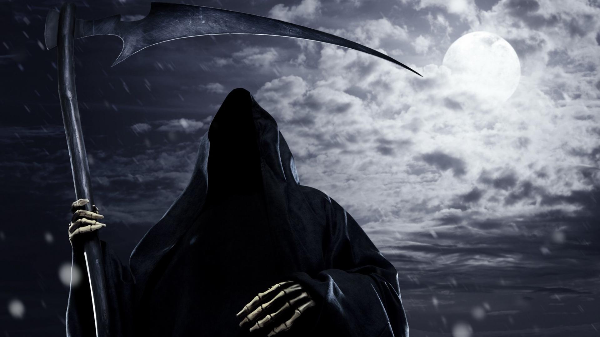 1920x1080 grim reaper, skeleton, 3D, digital art, funerium, sickle