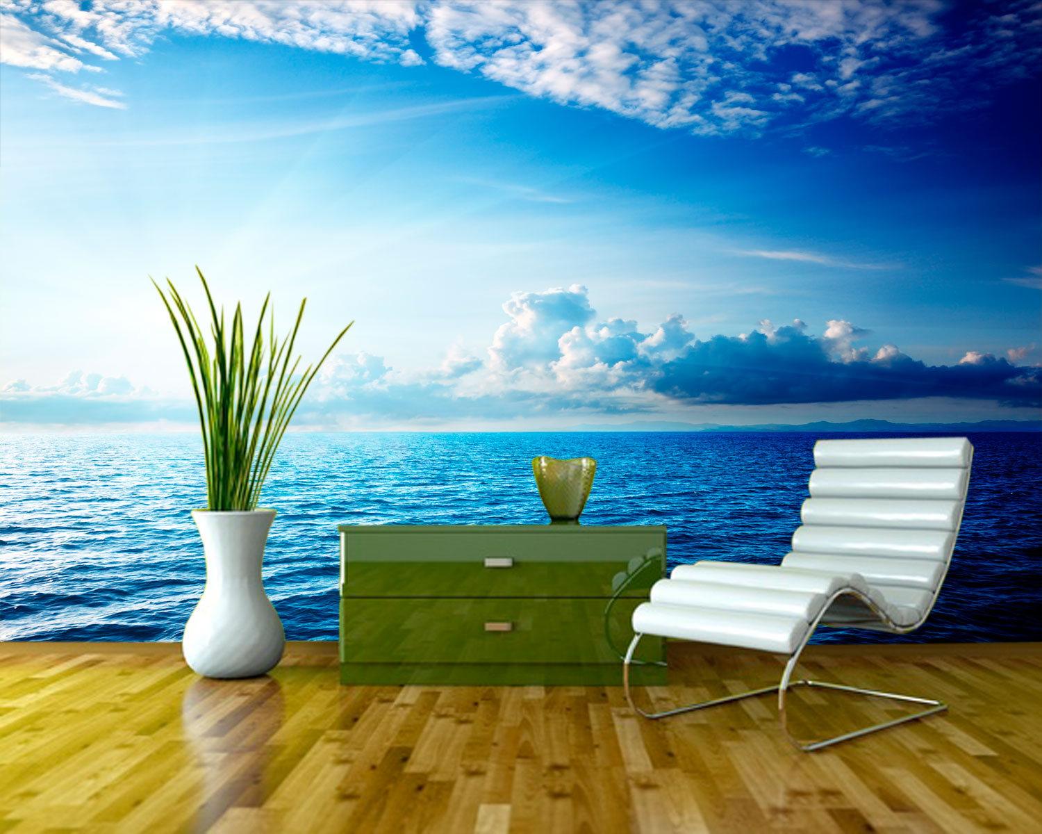 1500x1200 Blue calm ocean wall mural Blue sea removable wallpaper Blue