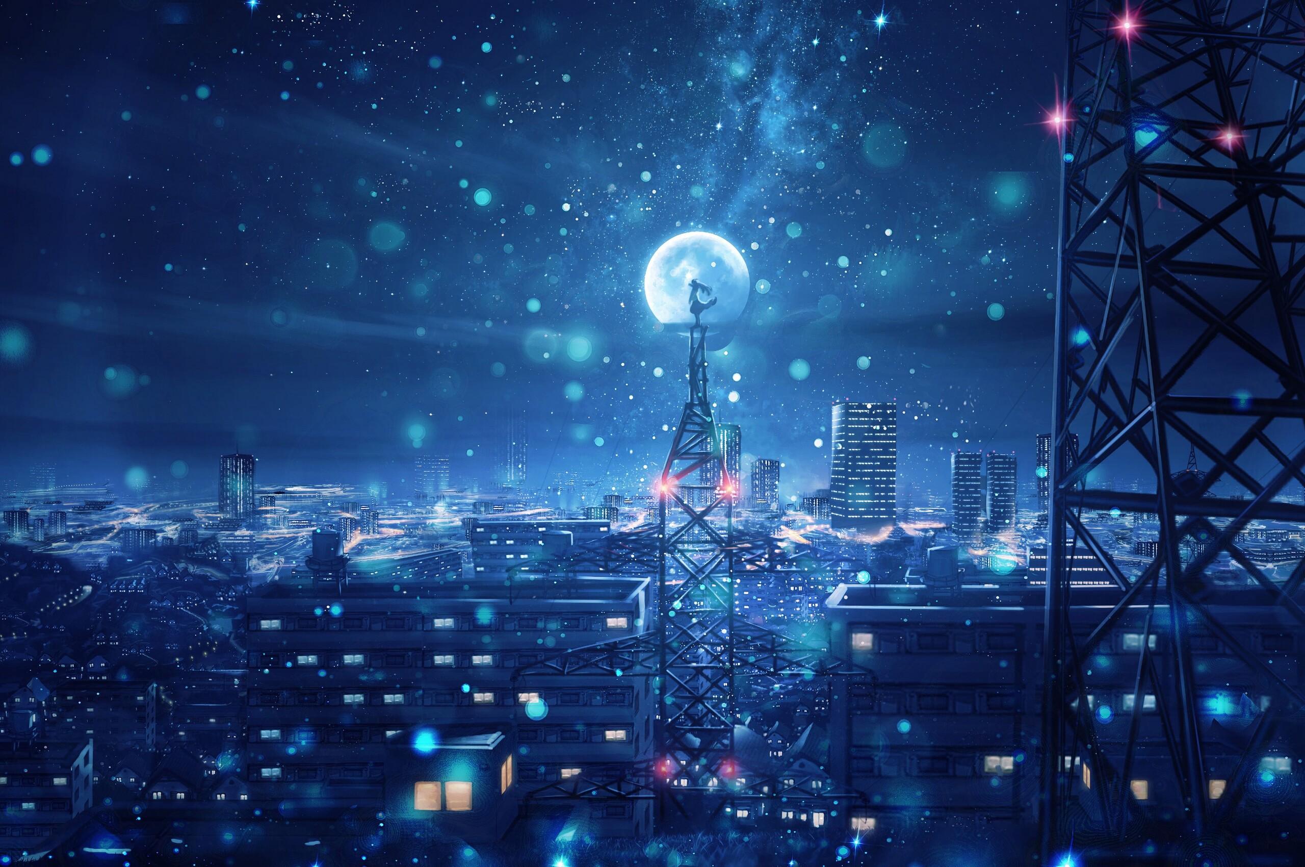 2560x1700 Night Anime Scenery Wallpaper HD
