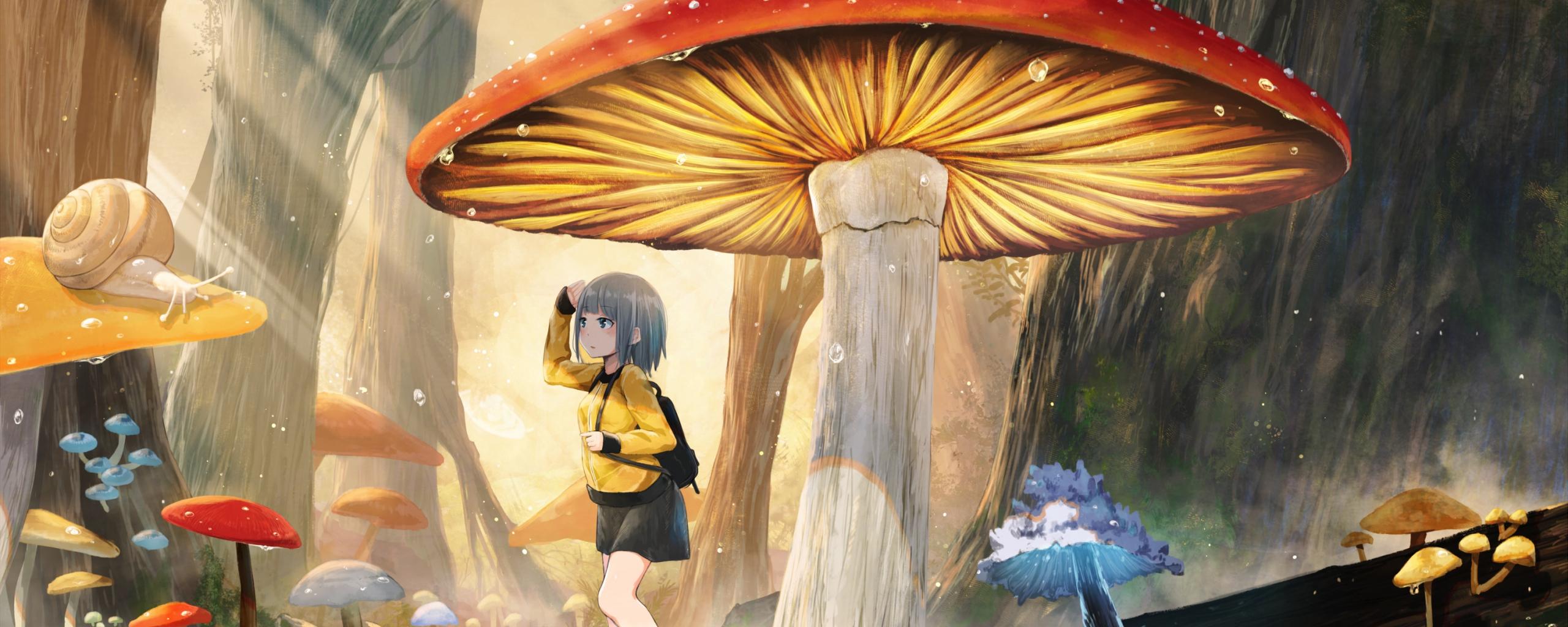 2560x1024 Desktop Wallpaper Mushroom, Original, Anime Girl, Walk, HD Image, Picture, Background, 28d17d