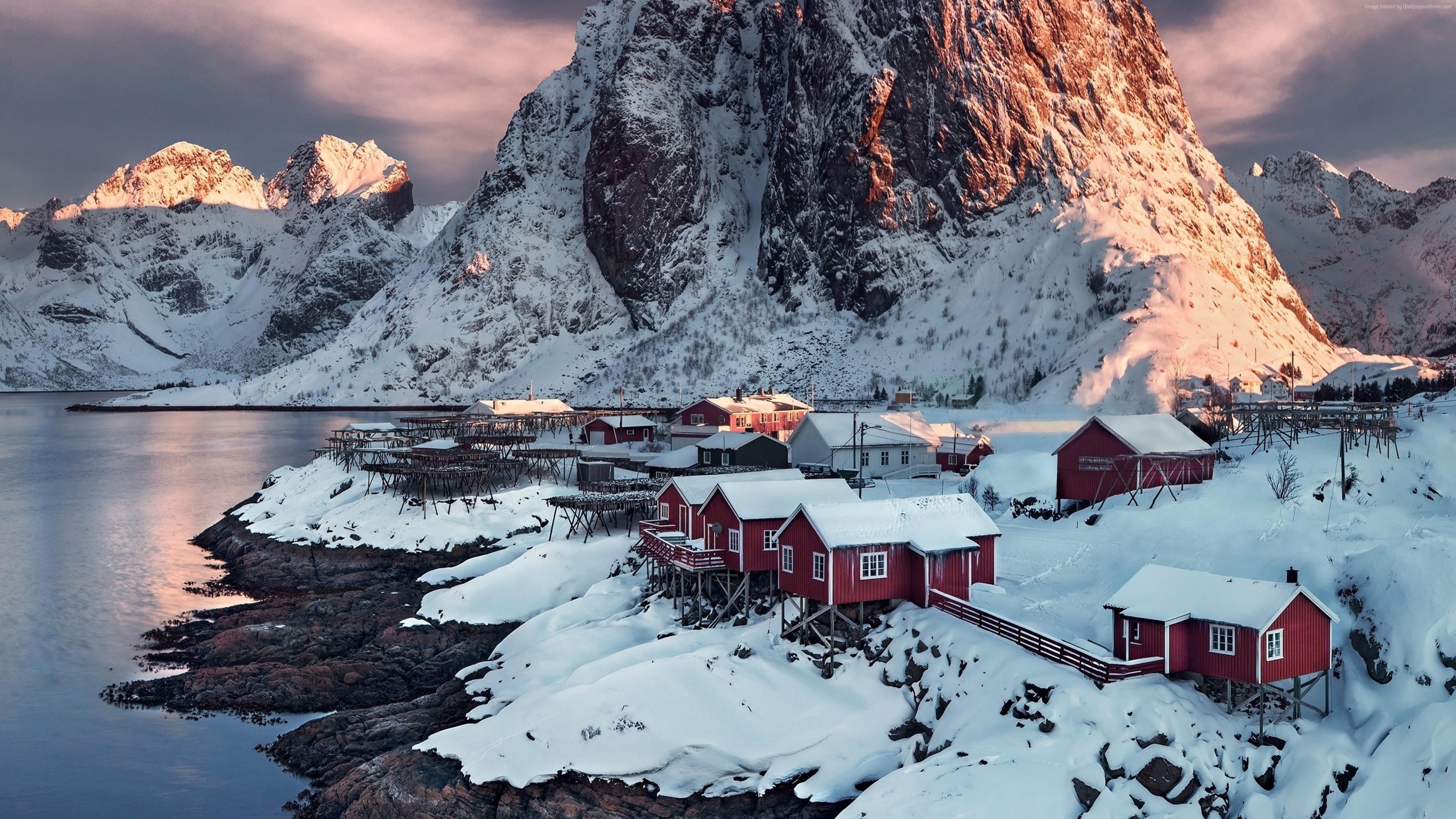 3840x2160 Wallpaper village, 4k, HD wallpaper, Hamnoy, Norway, sunset, water, Travel Wallpaper Download Resolution 4K Wallpaper