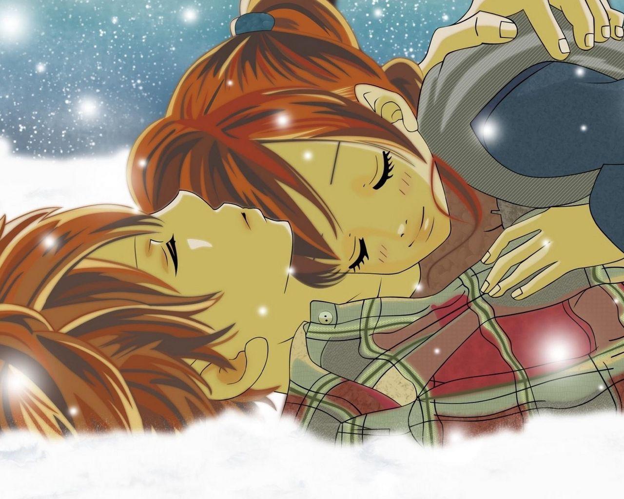 1280x1024 Download wallpaper 1280x1024 bokura ga ita, snow, two, winter, tenderness standard 5:4 HD background