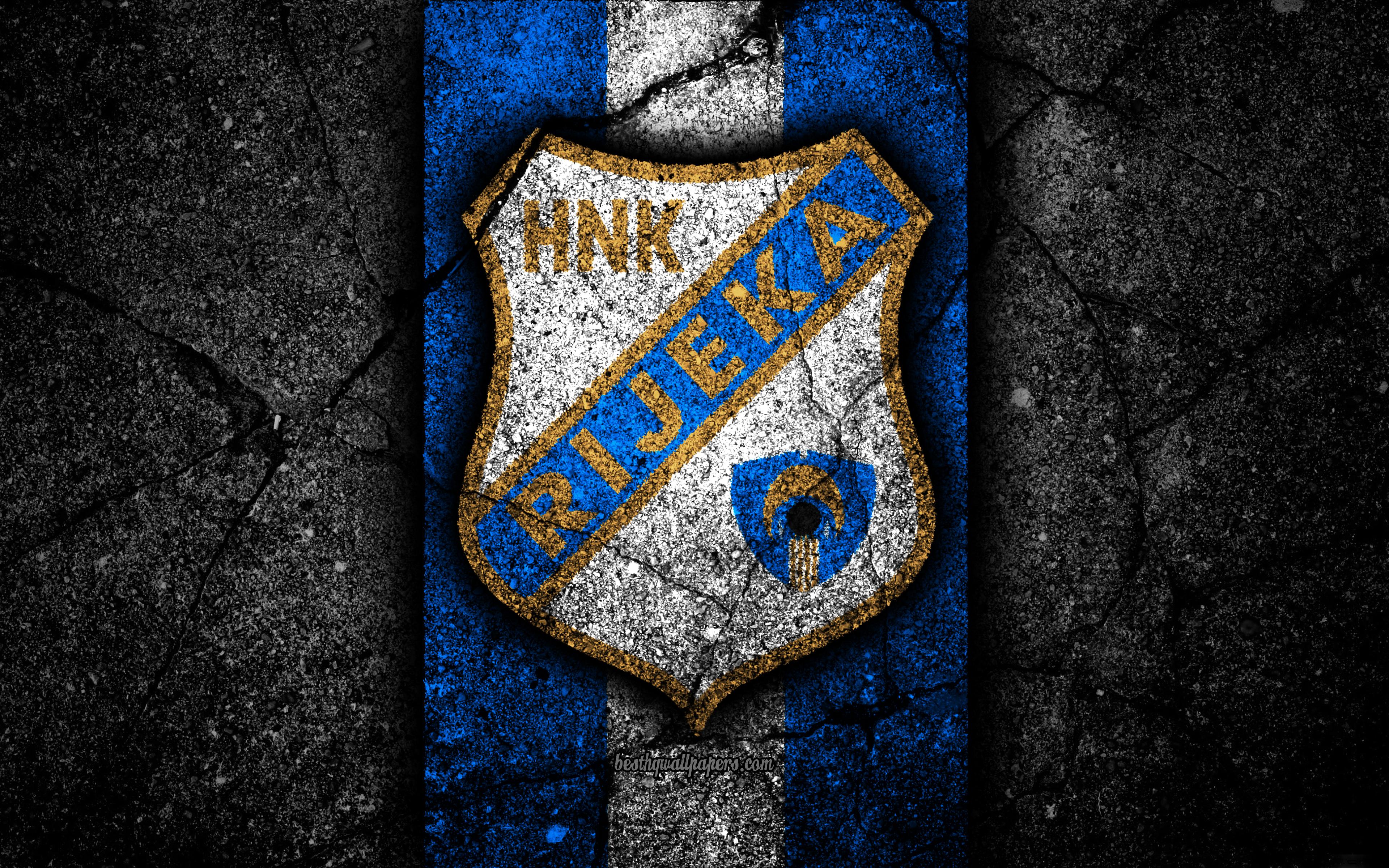 3840x2400 Download wallpaper 4k, Rijeka FC, logo, HNL, black stone, soccer, Croatia, Rijeka, football, asphalt texture, football club, FC Rijeka for desktop with resolution 3840x2400. High Quality HD picture wallpaper