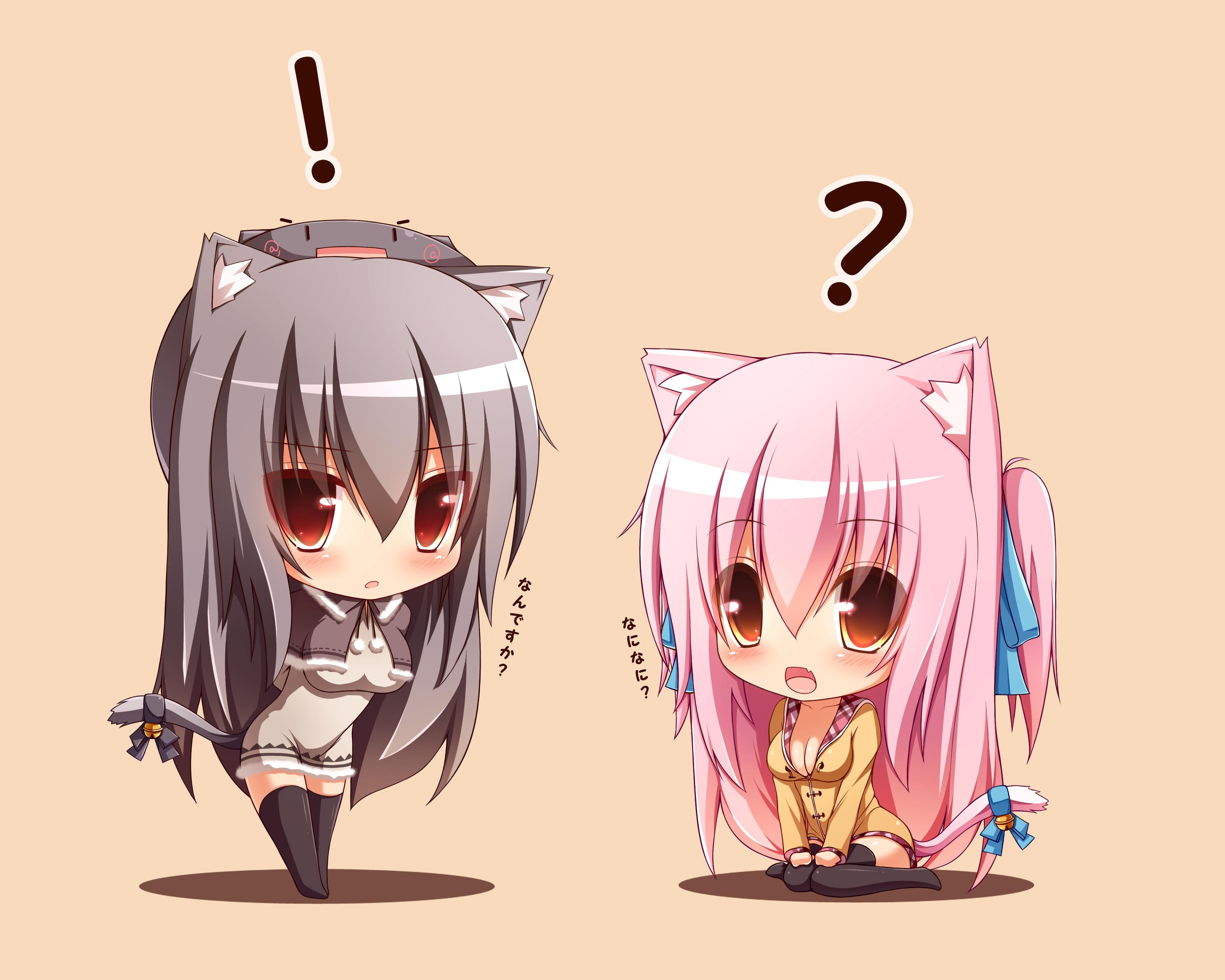 3713x2970 Wallpaper Cute, Tail, Anime Girls, Animal Ears, Pink Hair, Chibi