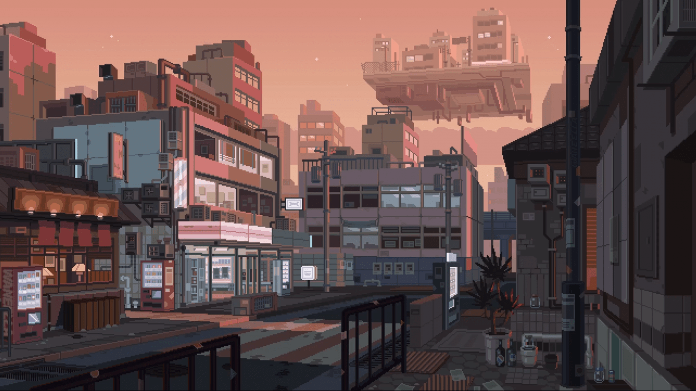 1366x768 Download 1366x768 Town, Buildings, Pixel Art Wallpaper for Laptop, Notebook