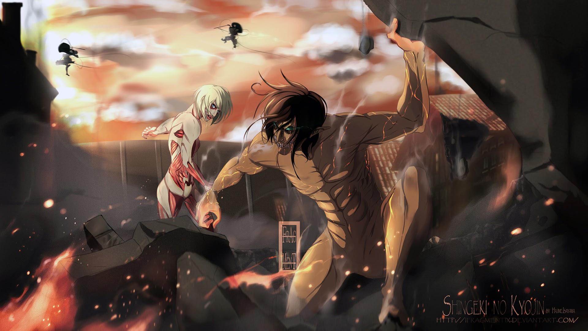 1920x1080 Free download vs female titan attack on titan shingeki no kyojin anime HD wallpaper [1920x1080] for your Desktop, Mobile & Tablet. Explore Shingeki no Kyojin Wallpaper HD