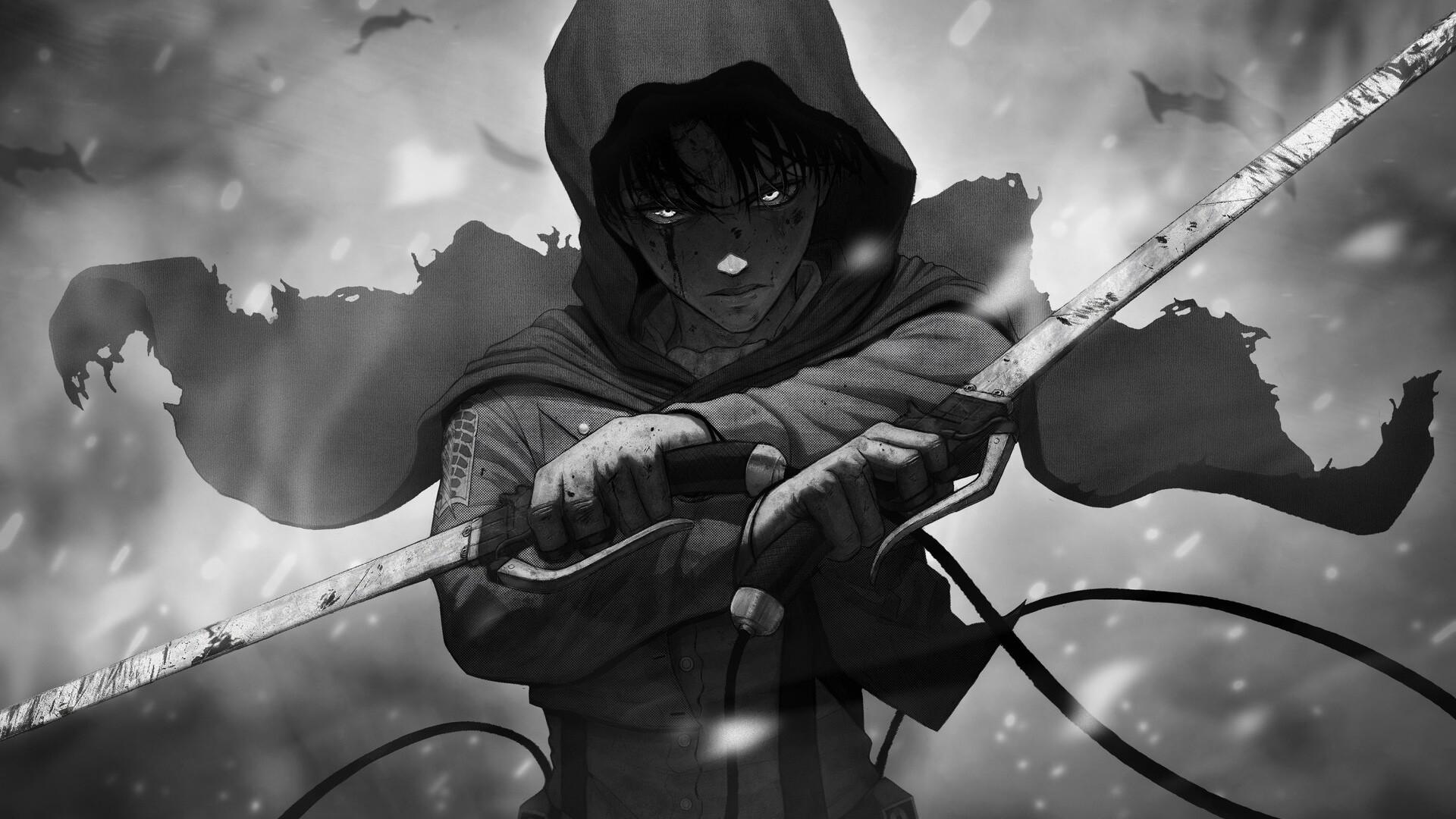 1920x1080 Attack On Titan Levi Ackerman With Swords Face Full Of Covered With Black Cloth HD Anime Wallpaper
