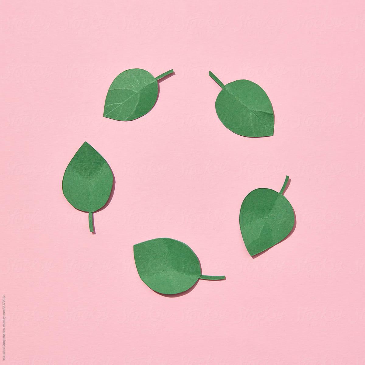 1200x1200 Paper Green Mint Leaves On Pink Background