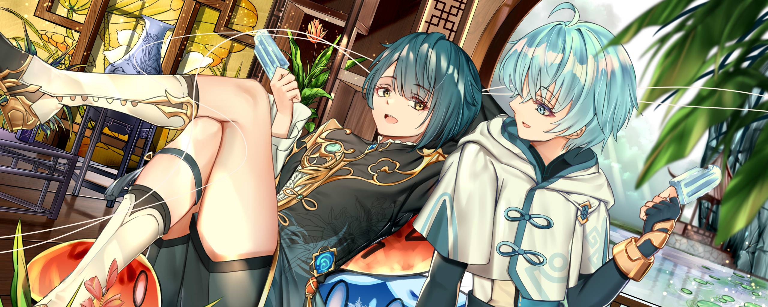 2560x1024 Chongyun and Xingqiu Genshin Impact 2560x1024 Resolution Wallpaper, HD Games 4K Wallpaper