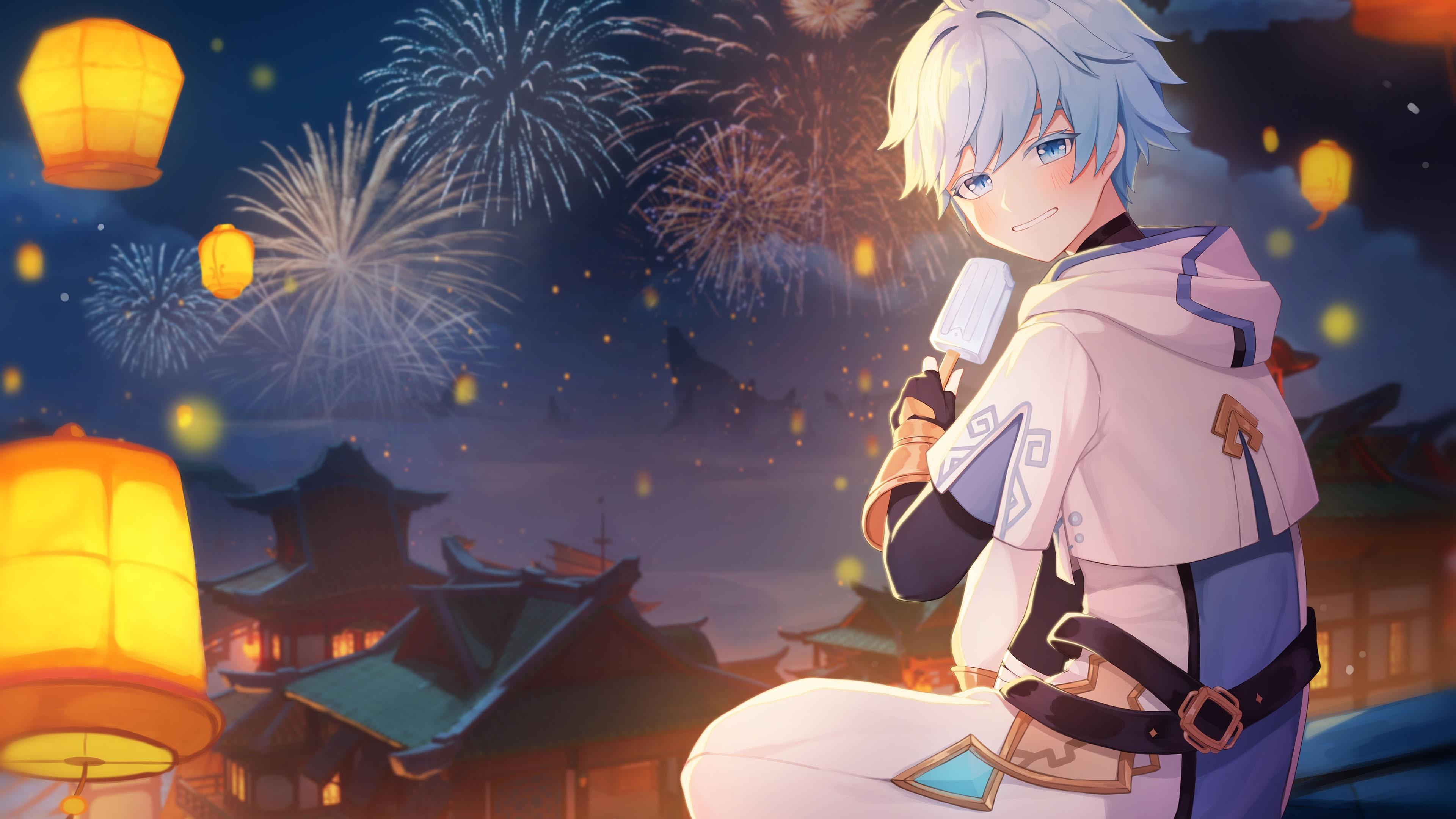 3840x2160 Chongyun In Crackers Sky Shots 4K HD Genshin Impact Wallpaper
