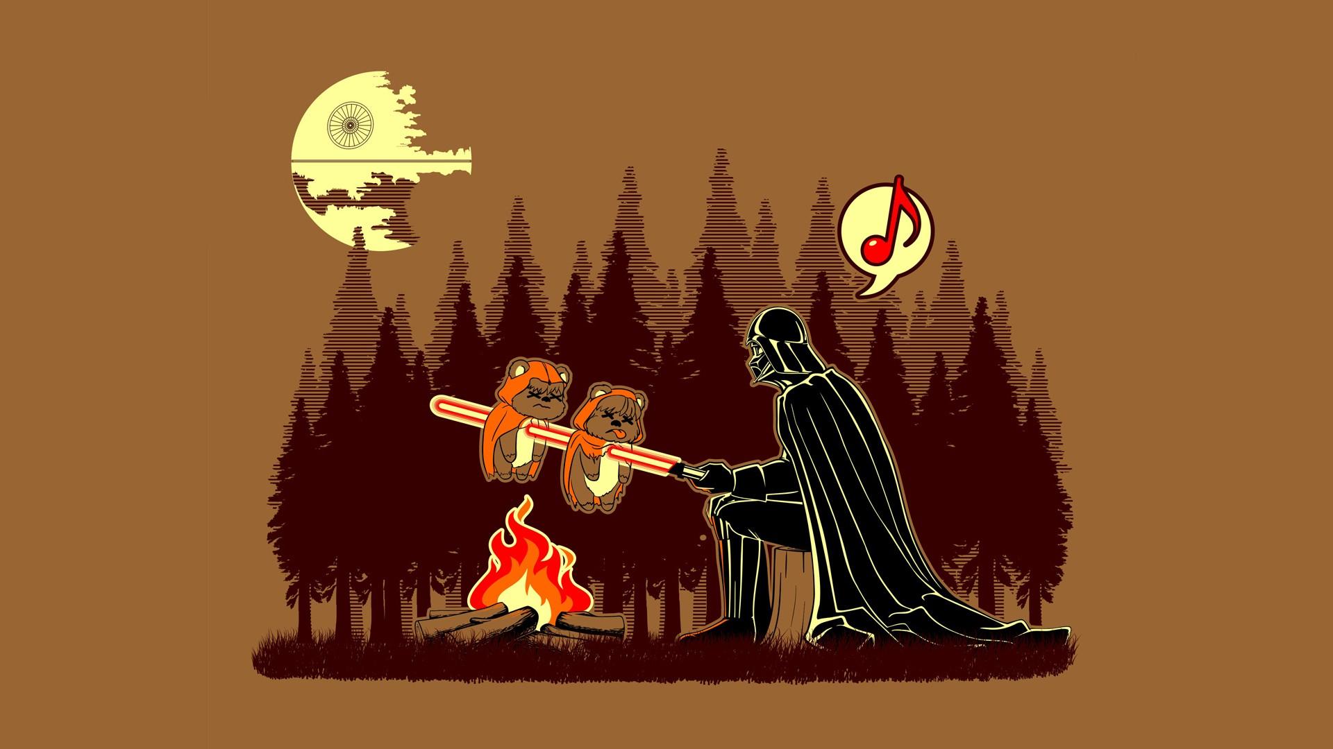 1920x1080 #minimalism, #dark humor, #simple background, #humor, #Darth Vader, #Ewok, #Star Wars, wallpaper. Mocah HD Wallpaper