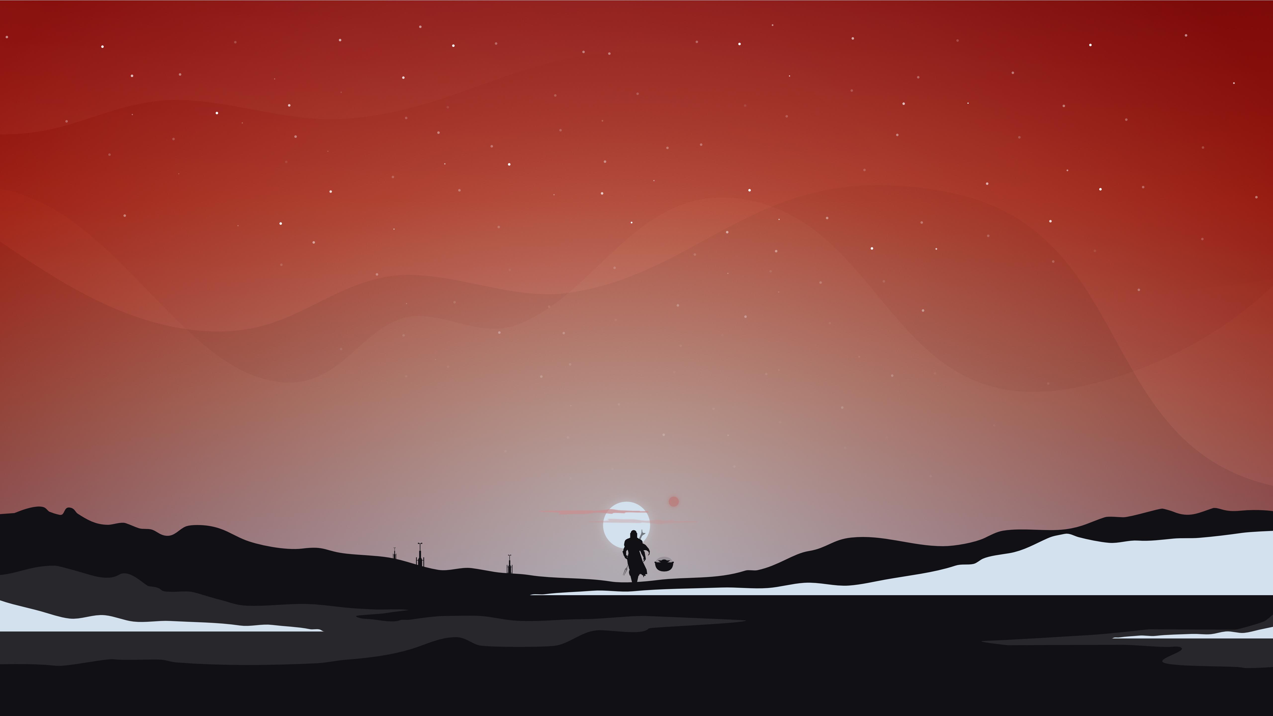 5120x2880 The Mandalorian 4K Wallpaper, Star Wars, Dark, Red sky, TV series, 5K, Movies