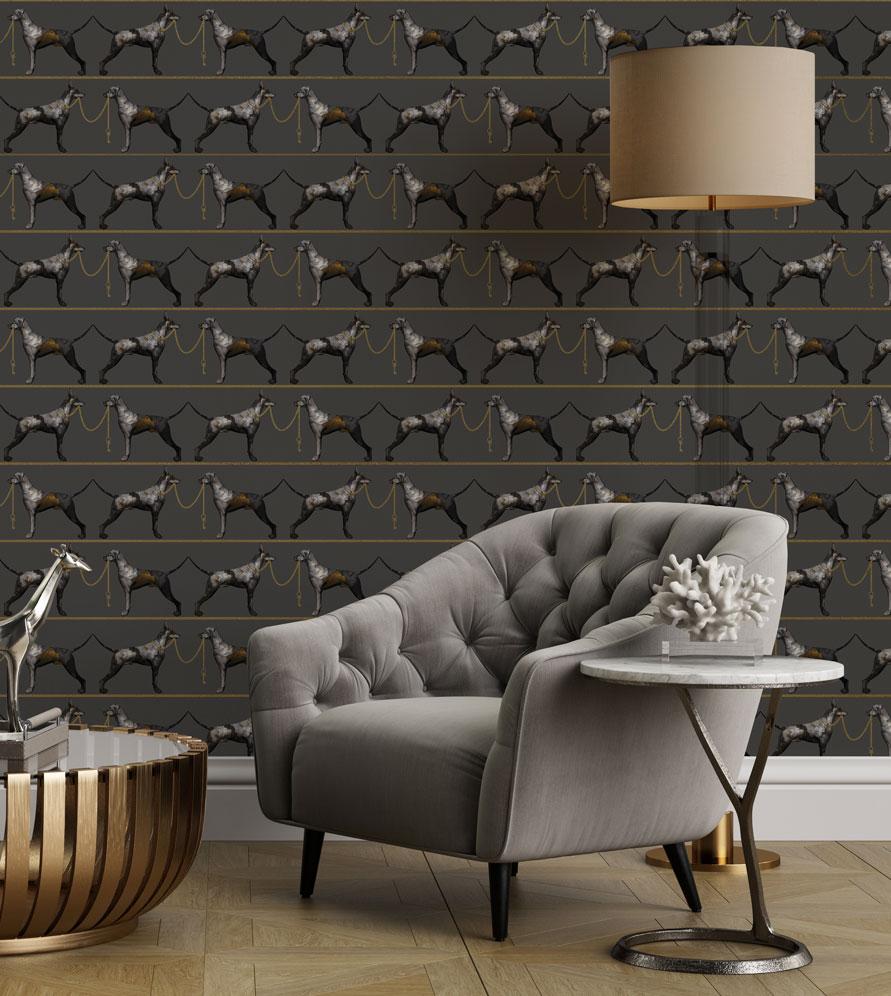 891x996 Grey & Gold Gold Metallic Dog Stripe Wallpaper