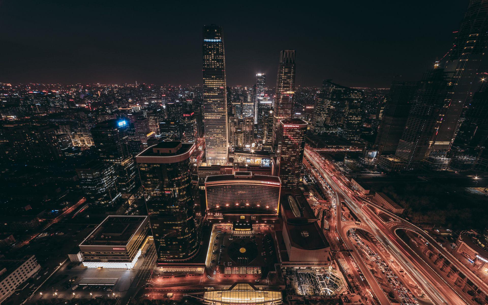 1920x1200 Download wallpaper 1920x1200 beijing, skyscrapers, night city, top view widescreen 16:10 HD background