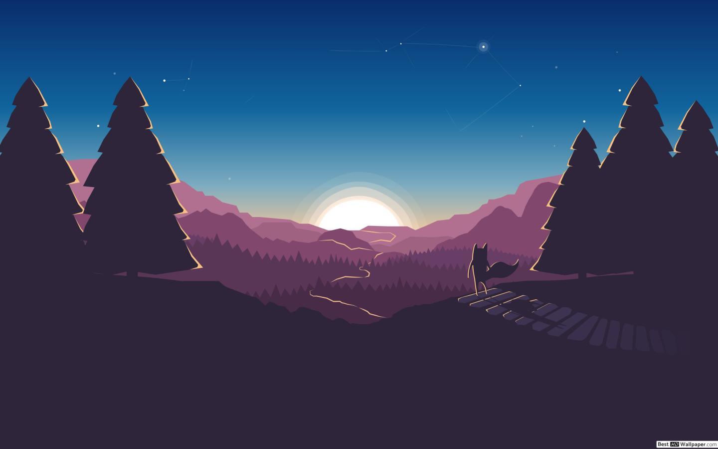 1440x900 Night Fox forest sunset HD wallpaper download