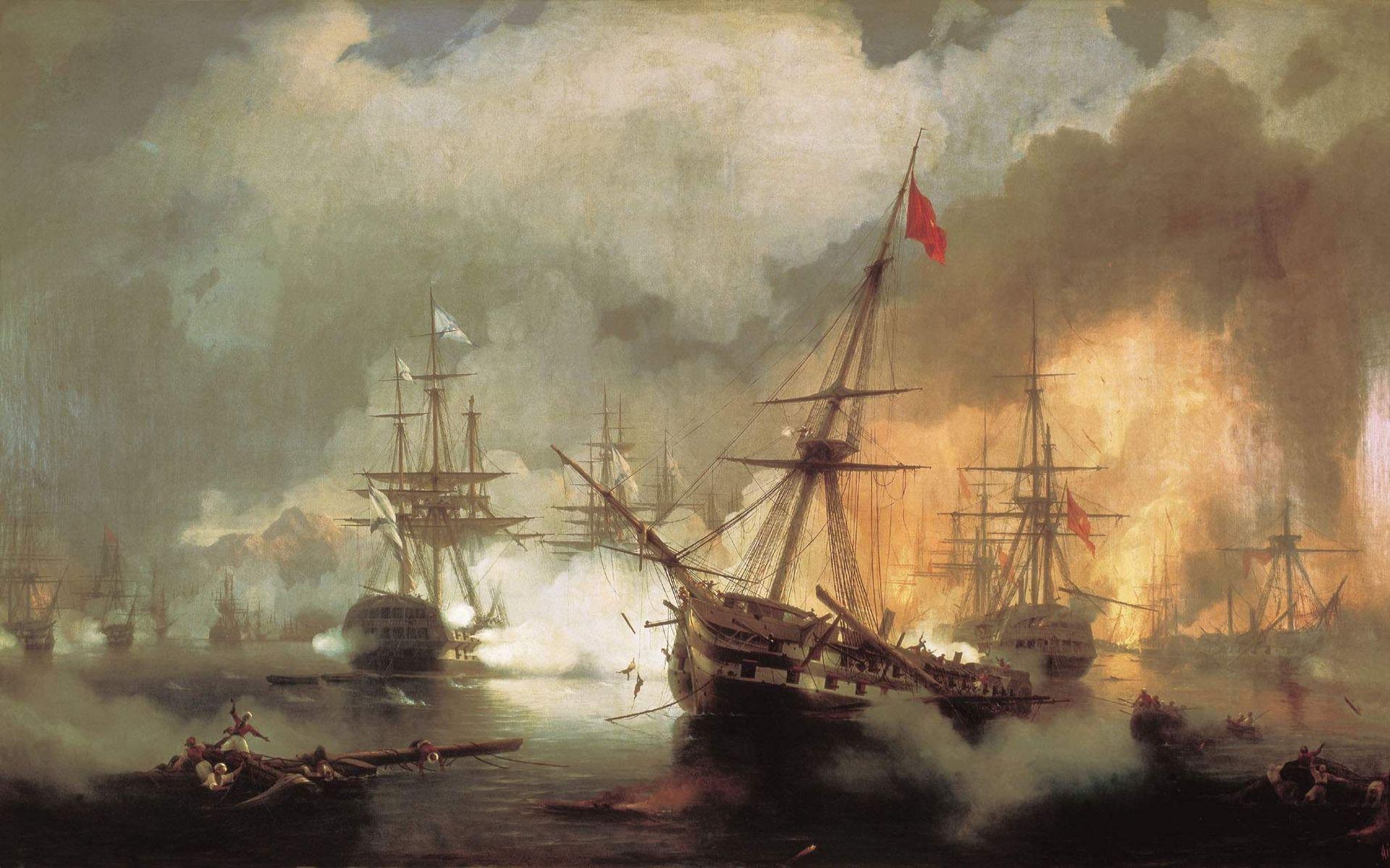 1920x1200 Drawing & Painting: Aivazovsky, Ivan C. (ru, 1817 1900). Sea Battle Near