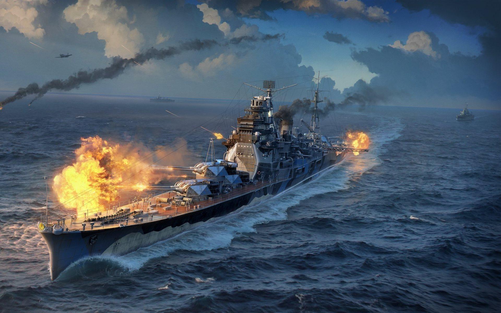 1920x1200 Download wallpaper world of warships, sea battle, destroyer for desktop with resolution 1920x1200. High Quality HD picture wallpaper