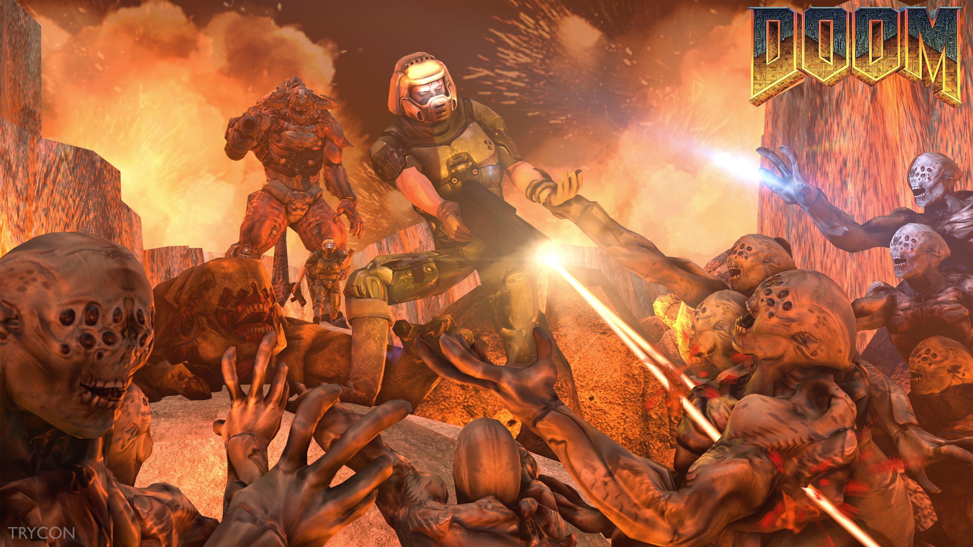 3840x2160 Free download sci fi futuristic warrior zombie poster battle wallpaper background [3840x2160] for your Desktop, Mobile & Tablet. Explore Doom 2015 Wallpaper. Doom Desktop Wallpaper, Doom 2016 Wallpaper, Doom 4 Wallpaper