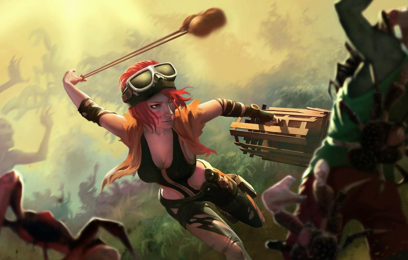 1332x850 Wallpaper girl, figure, crab, battle, art, zombies, trap, red, girl, zombie, battle, art, fight, redhead, Dead Island, crab image for desktop, section игры