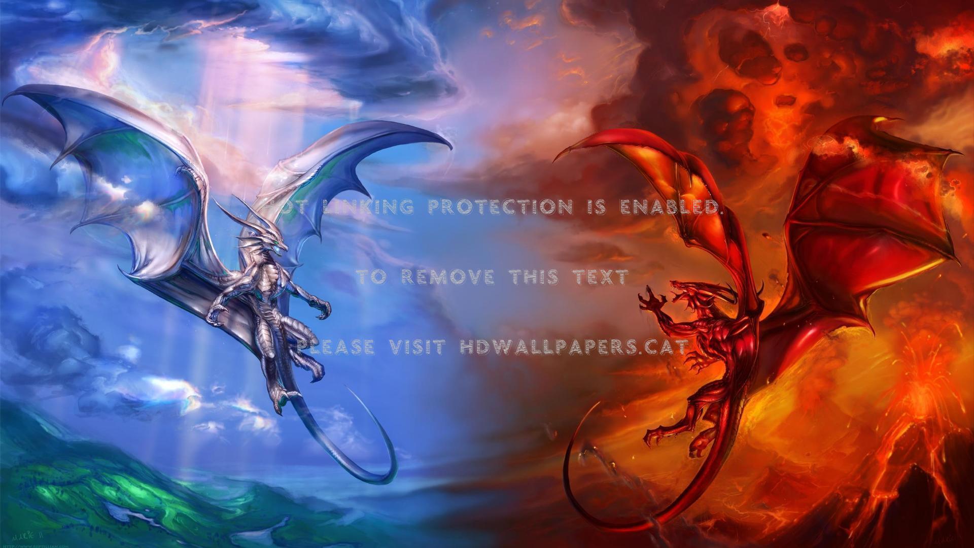 1920x1080 good evil dragon fire fantasy ice abstract