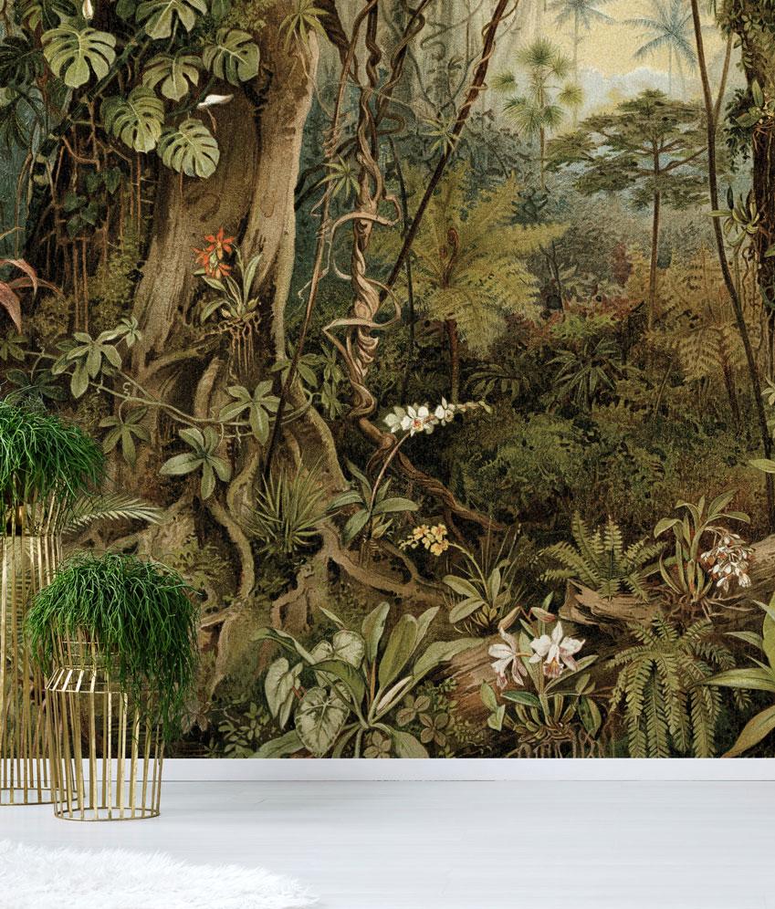 849x996 Green Vintage Jungle Wall Mural