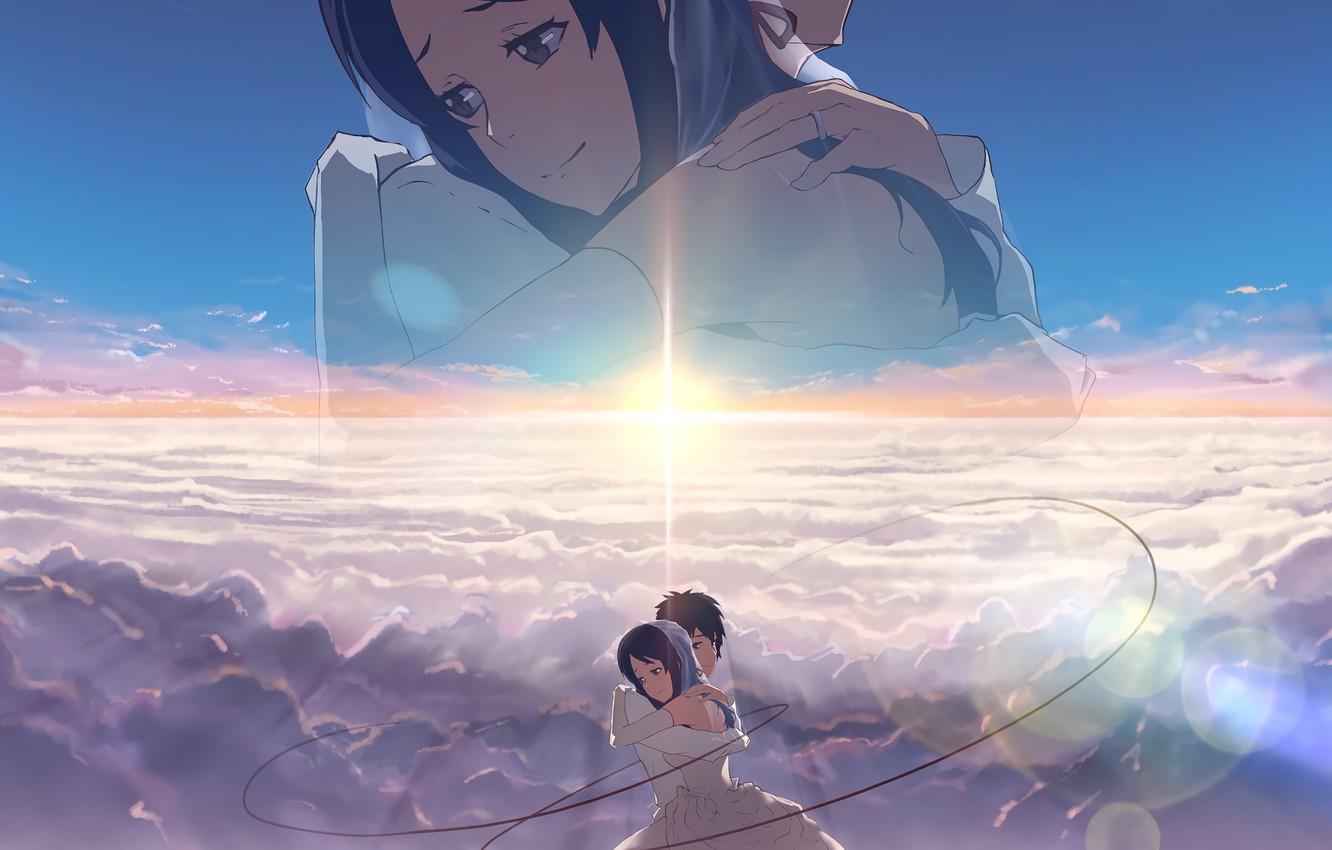 1332x850 Wallpaper romance, anime, art, hugs, two, Kimi no VA On, Your name image for desktop, section сёдзё