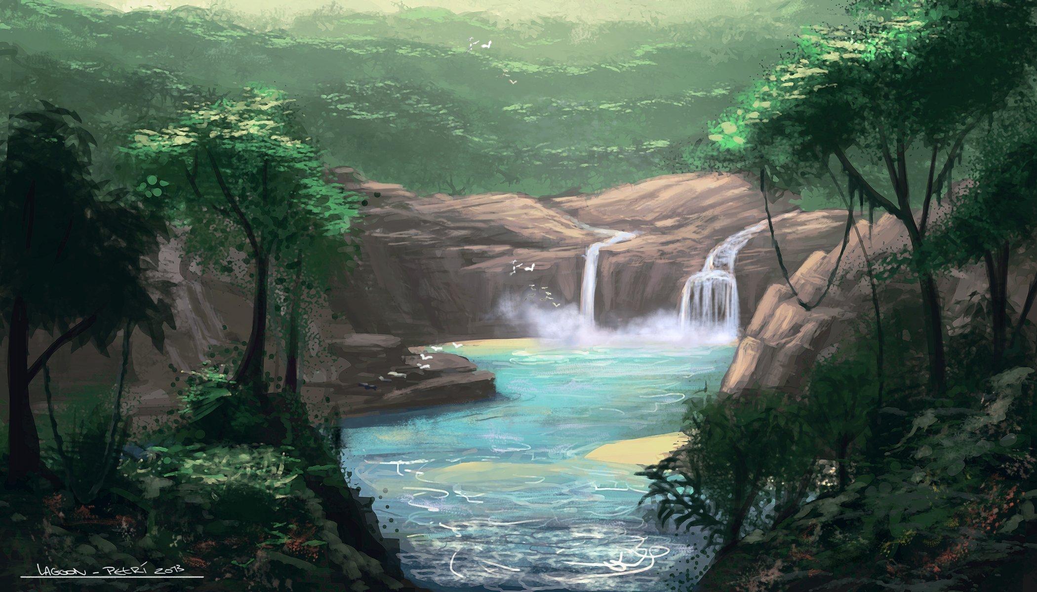2100x1200 Waterfall Desktop Wallpaper Painting. Beautiful Waterfall Wallpaper, Amazing Waterfall Wallpaper and Waterfall Wallpaper