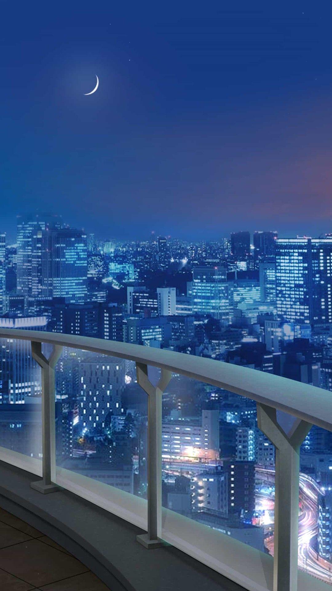 1080x1920 image Of Aesthetic Anime Rooftop Background Night